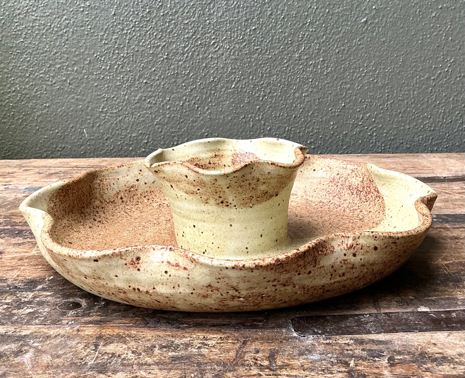 Vintage Studio Pottery Speckled Ceramic Appetizer Bowl - Back view