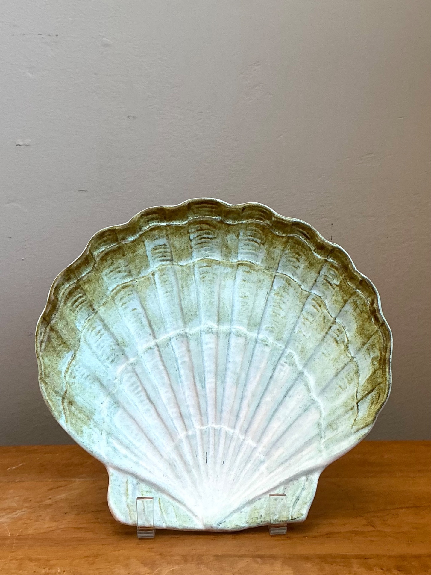 Vintage French Scallop Shell Ceramic Dish - Top view