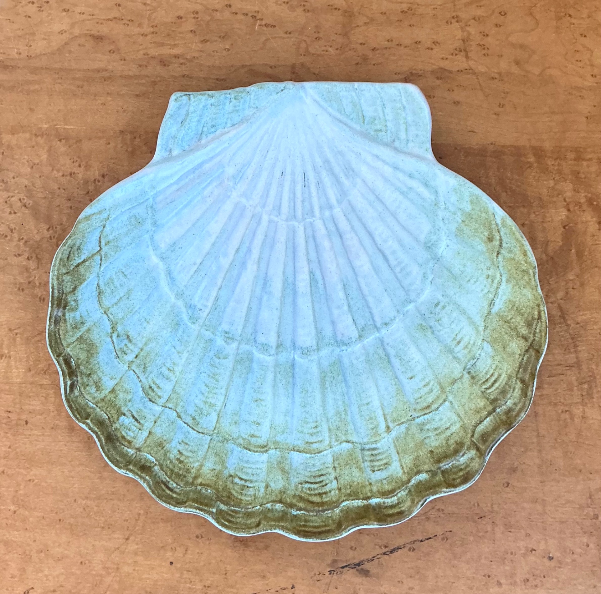 Vintage French Scallop Shell Ceramic Dish - Back view