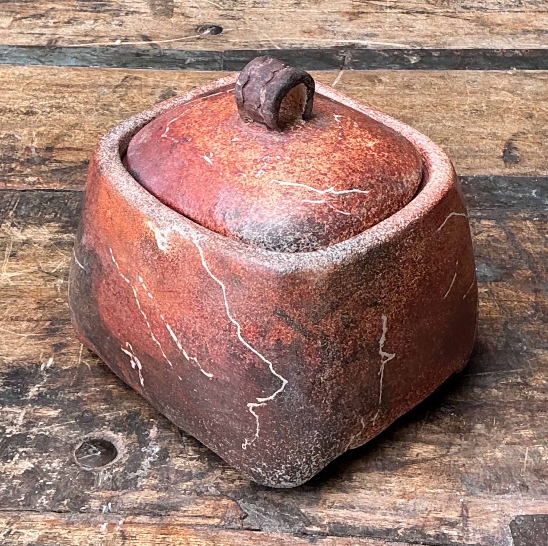 Vintage Studio Pottery Lidded Ceramic Jar - Back view