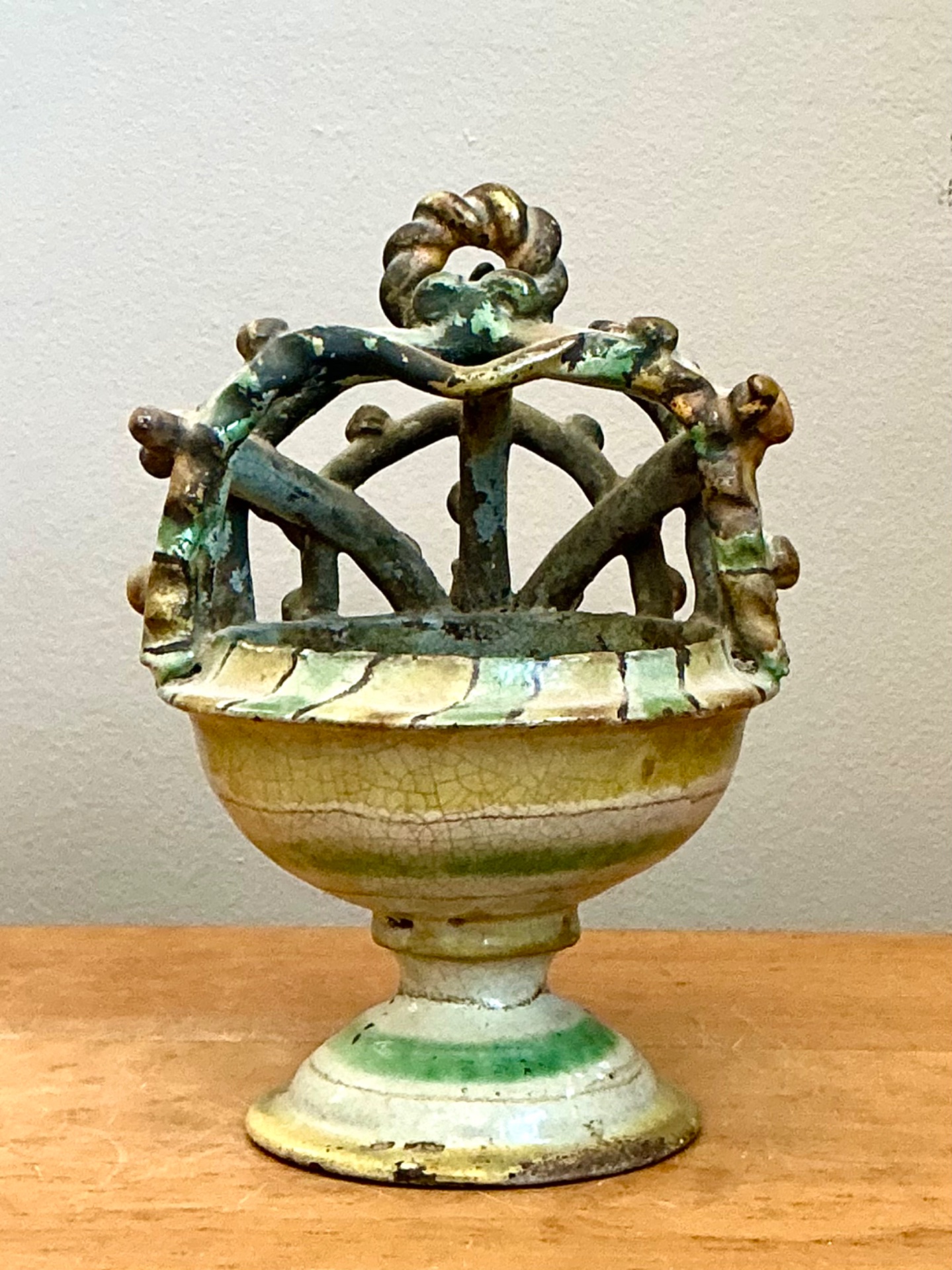 Vintage Polychrome Ceramic Crown Incensario - Top view