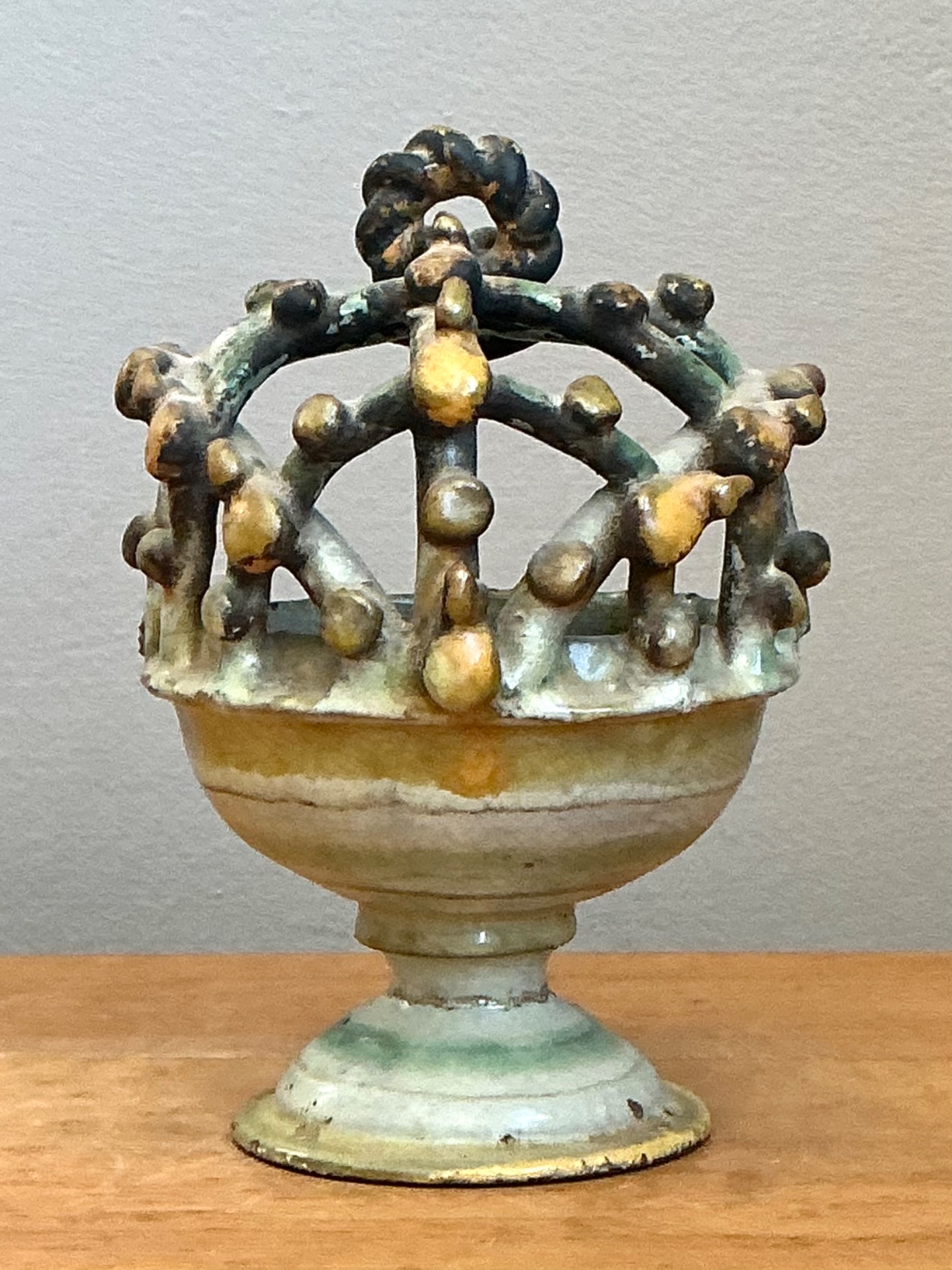 Vintage Polychrome Ceramic Crown Incensario - Side view