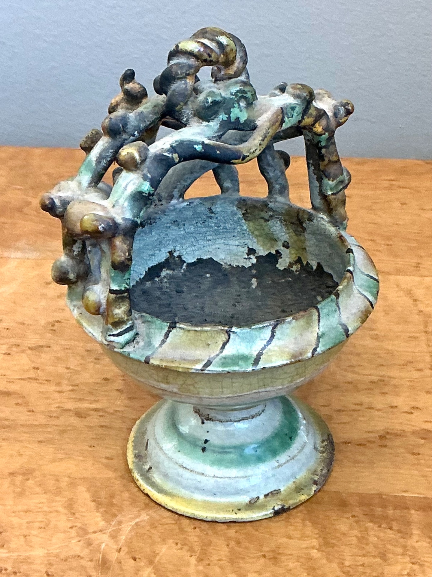 Vintage Polychrome Ceramic Crown Incensario - Back view