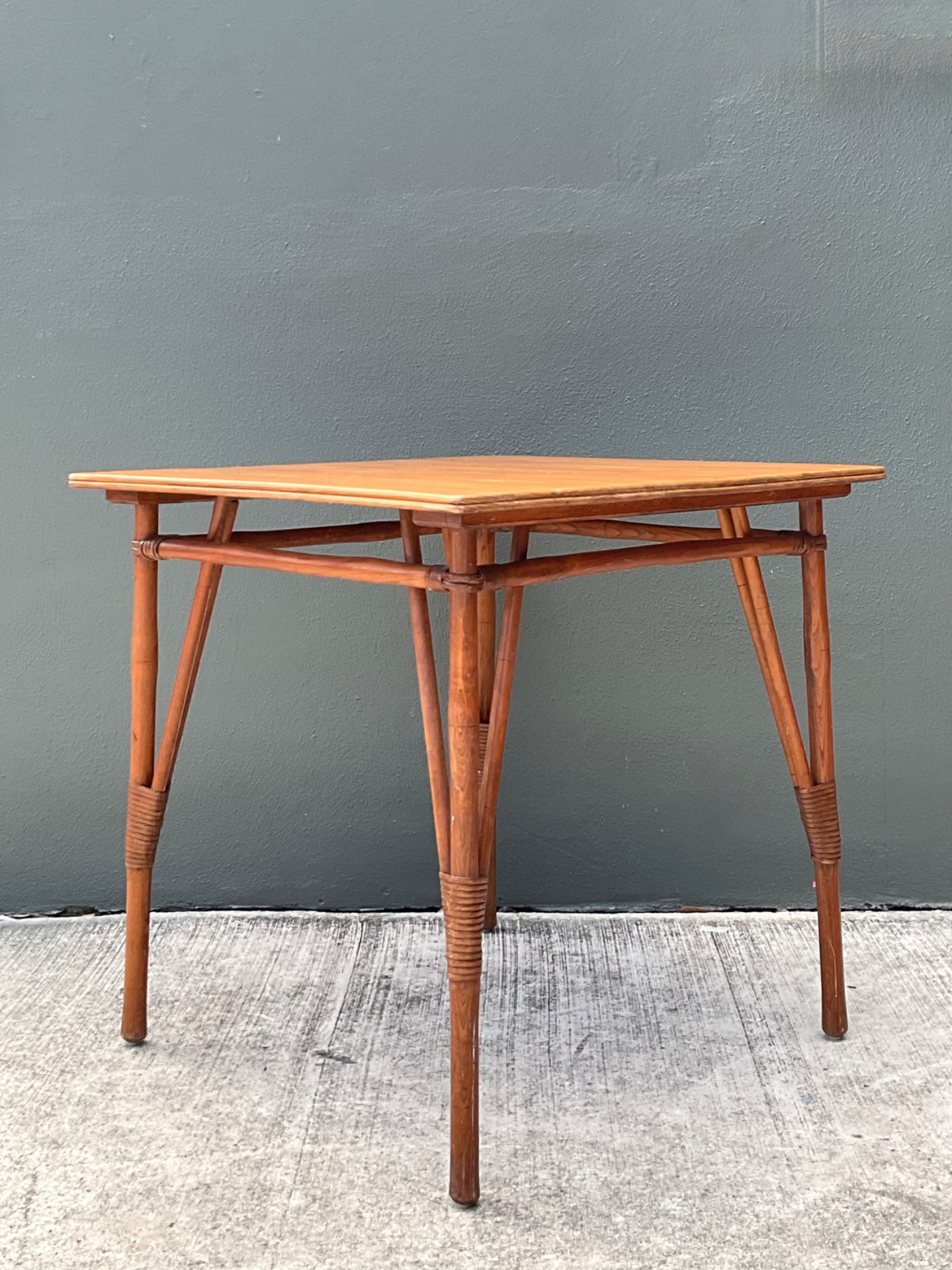 Vintage Wood and Rattan Game Table - Back view