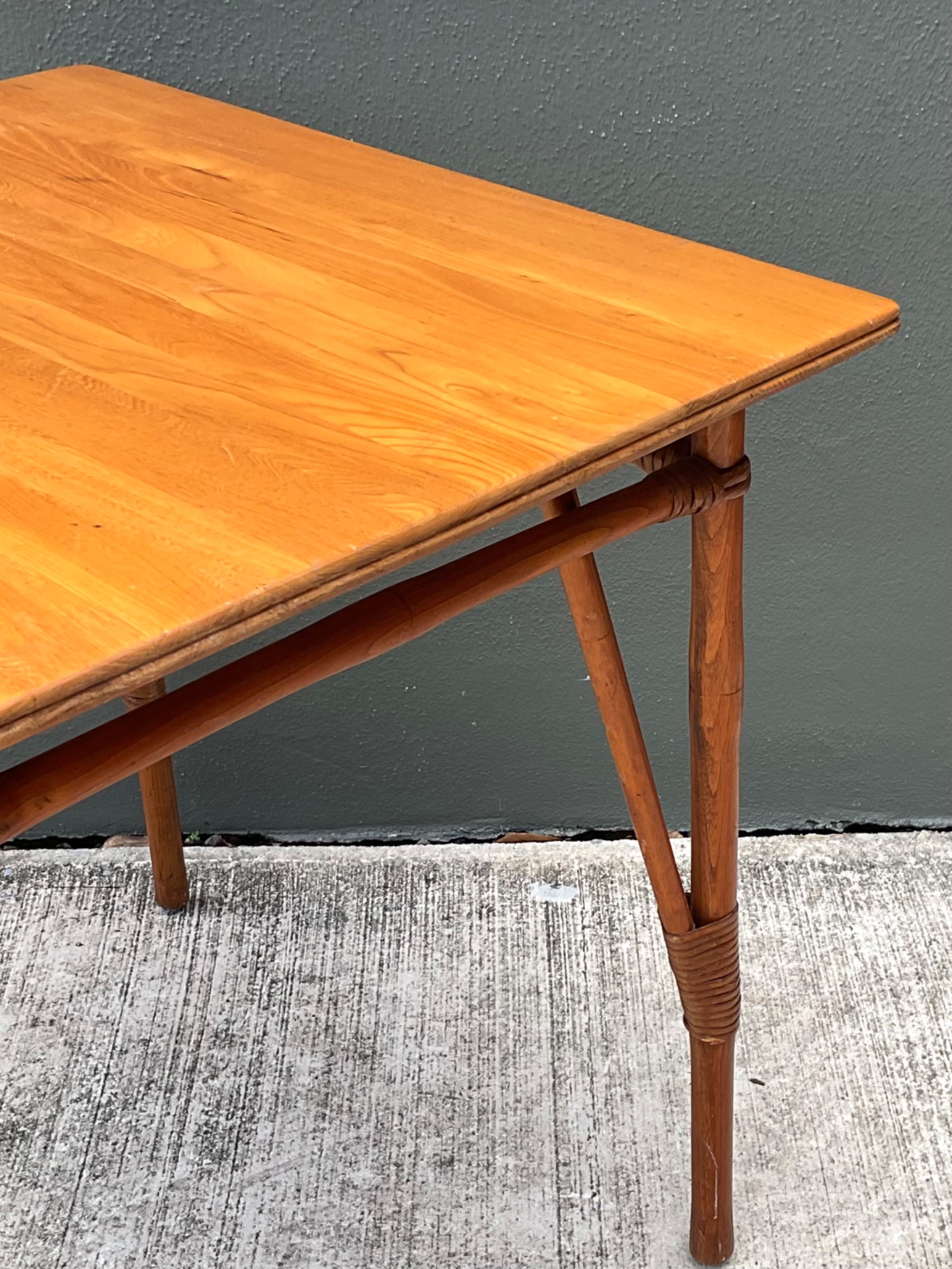 Vintage Wood and Rattan Game Table - Side view