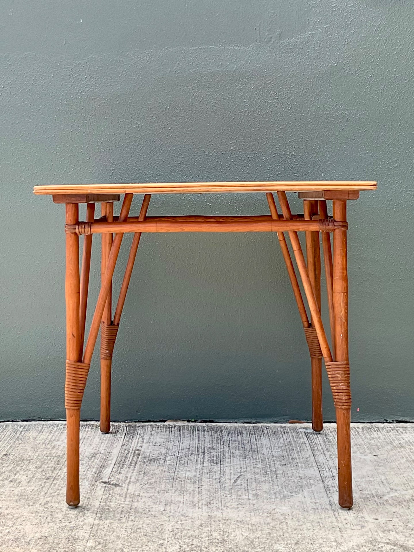 Vintage Wood and Rattan Game Table - Top view