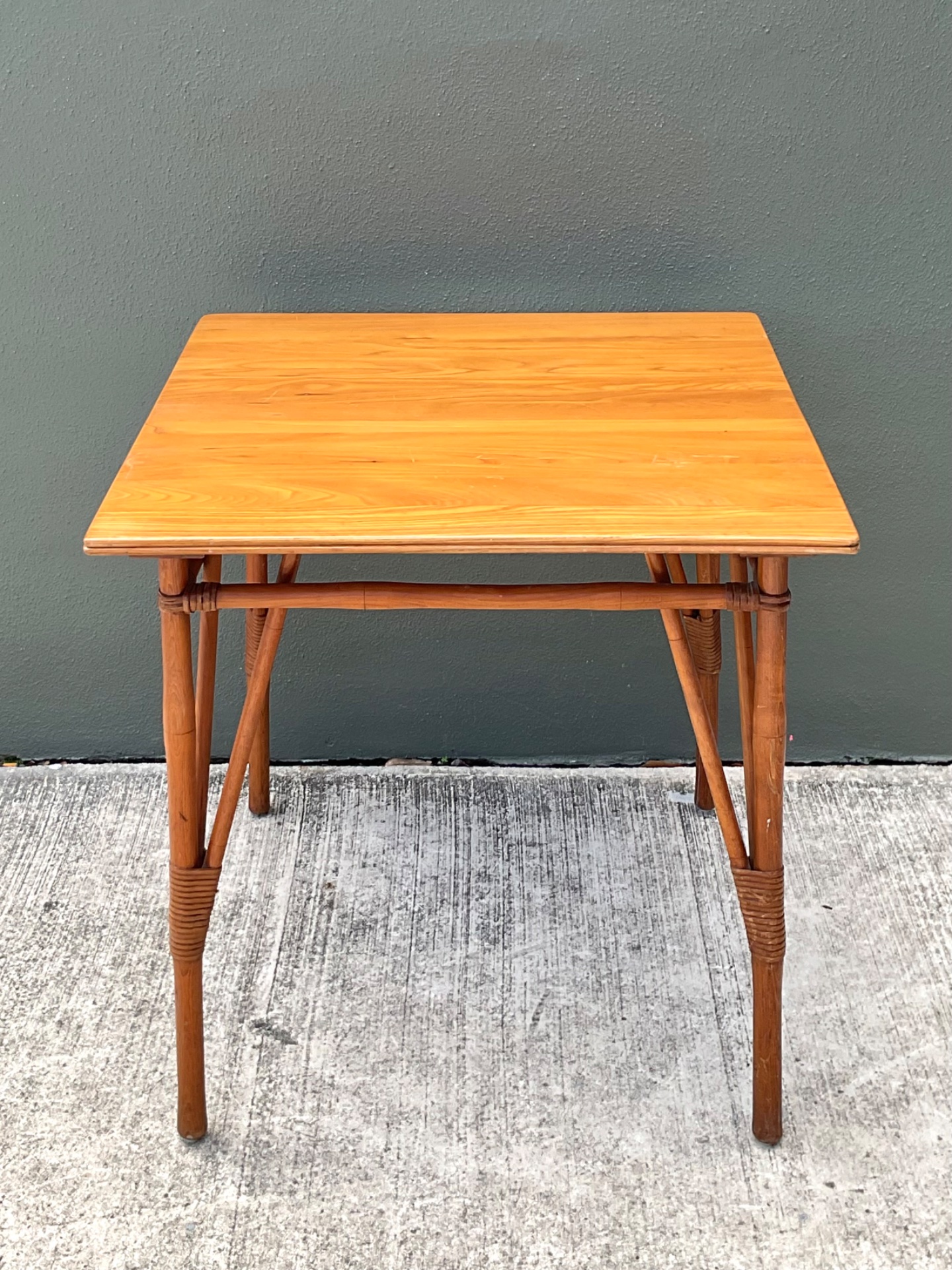 Vintage Wood and Rattan Game Table - Detail view