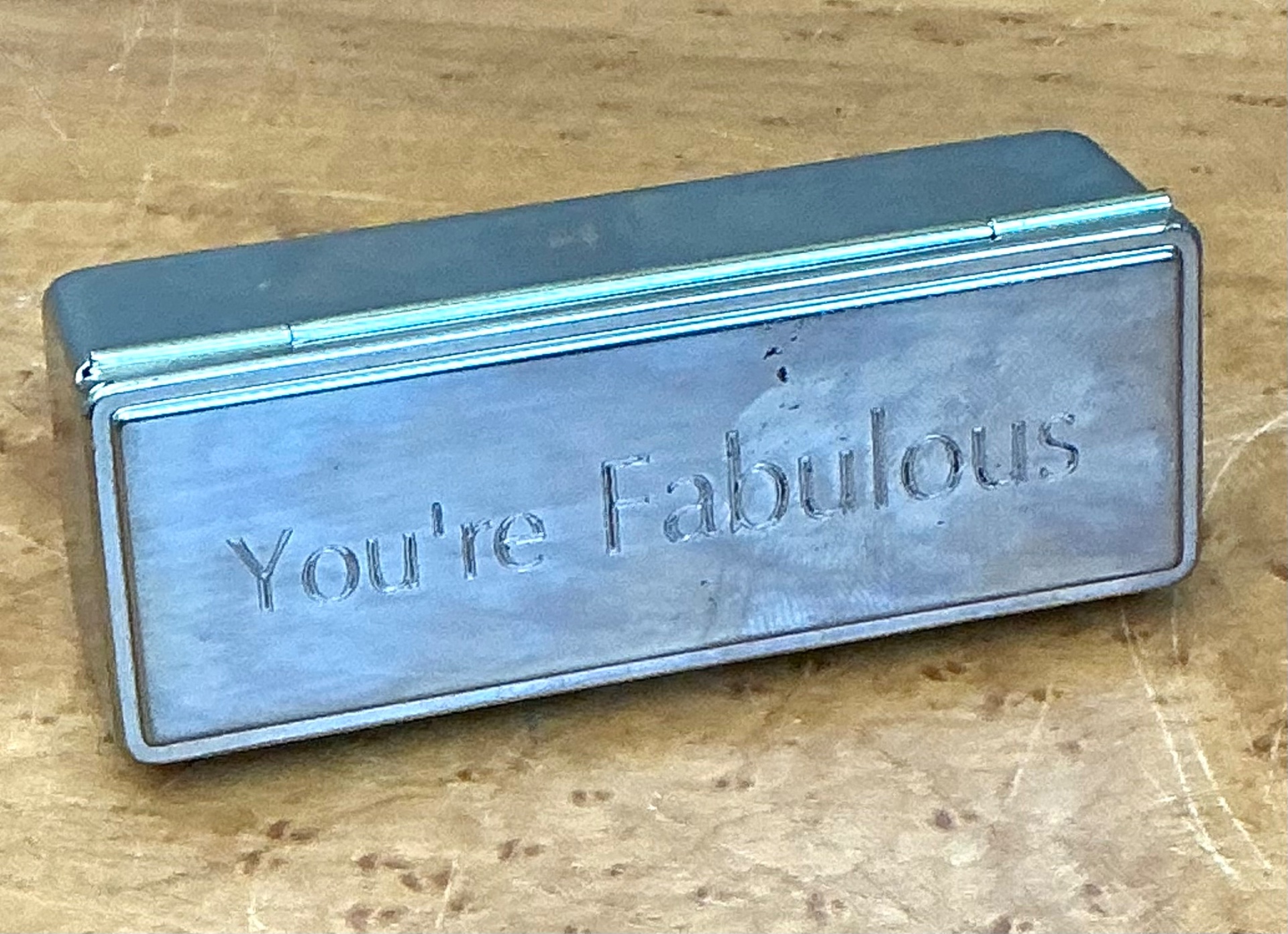 Vintage Engraved Metal Lipstick Case - Detail view