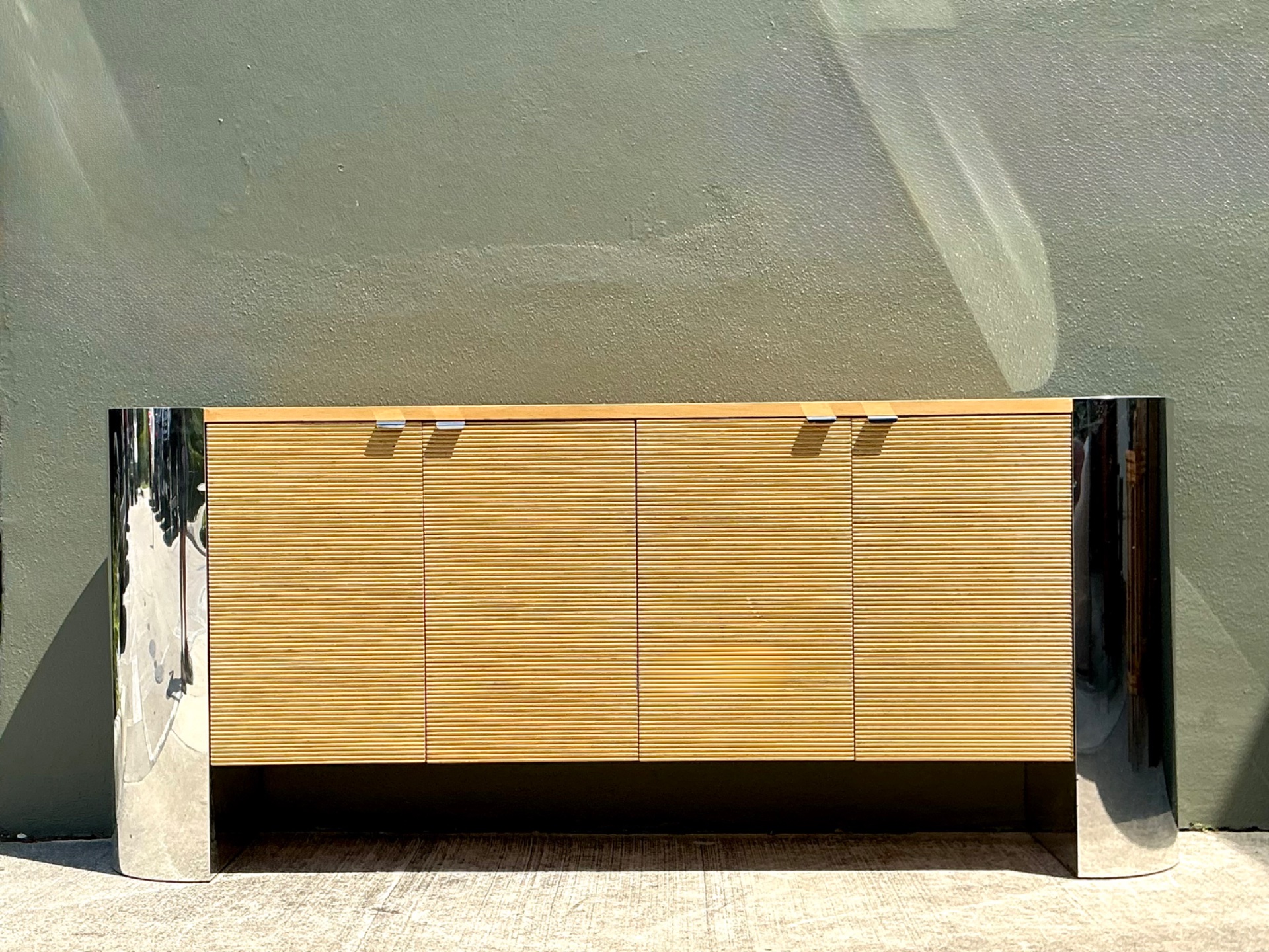 Vintage Polished Chrome and Wood Sideboard - Back view