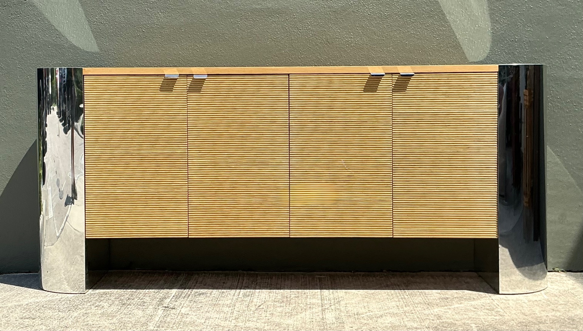 Vintage Polished Chrome and Wood Sideboard - Detail view