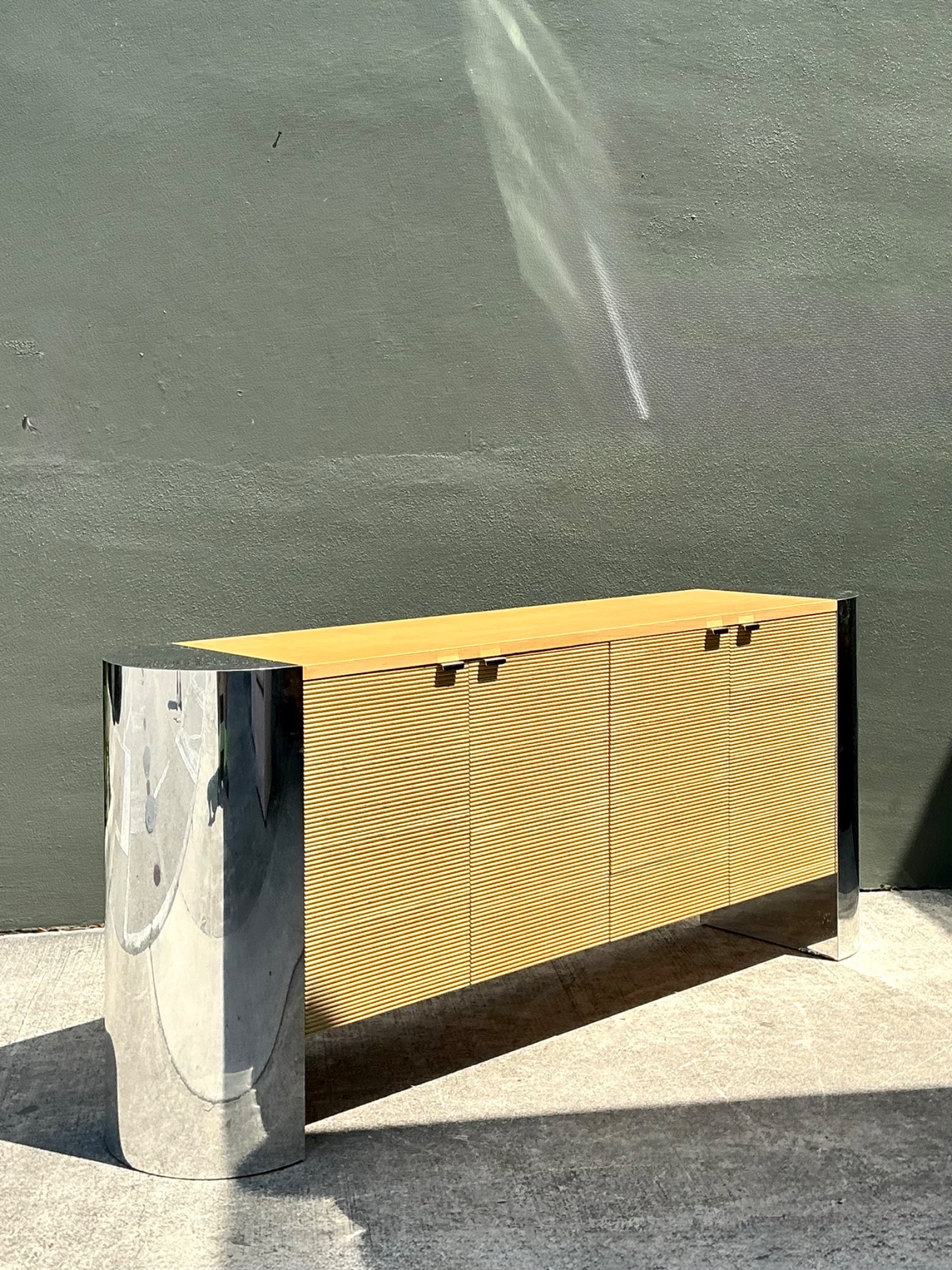 Vintage Polished Chrome and Wood Sideboard - Side view