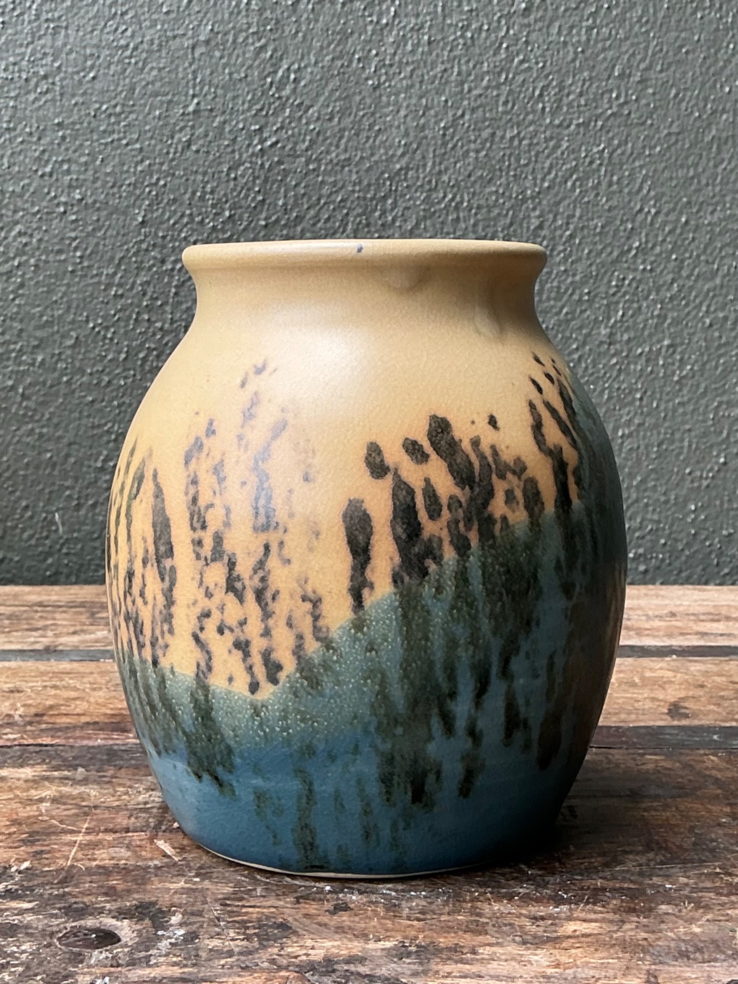 Vintage Studio Pottery Glazed Ceramic Vase - Blue, 5W x 6H - Top view