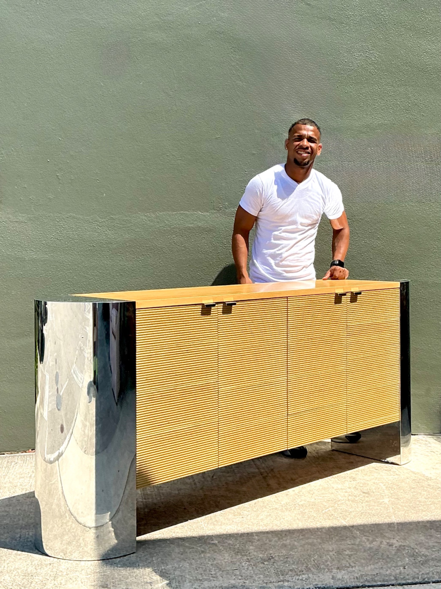 Vintage Polished Chrome and Wood Sideboard - Top view