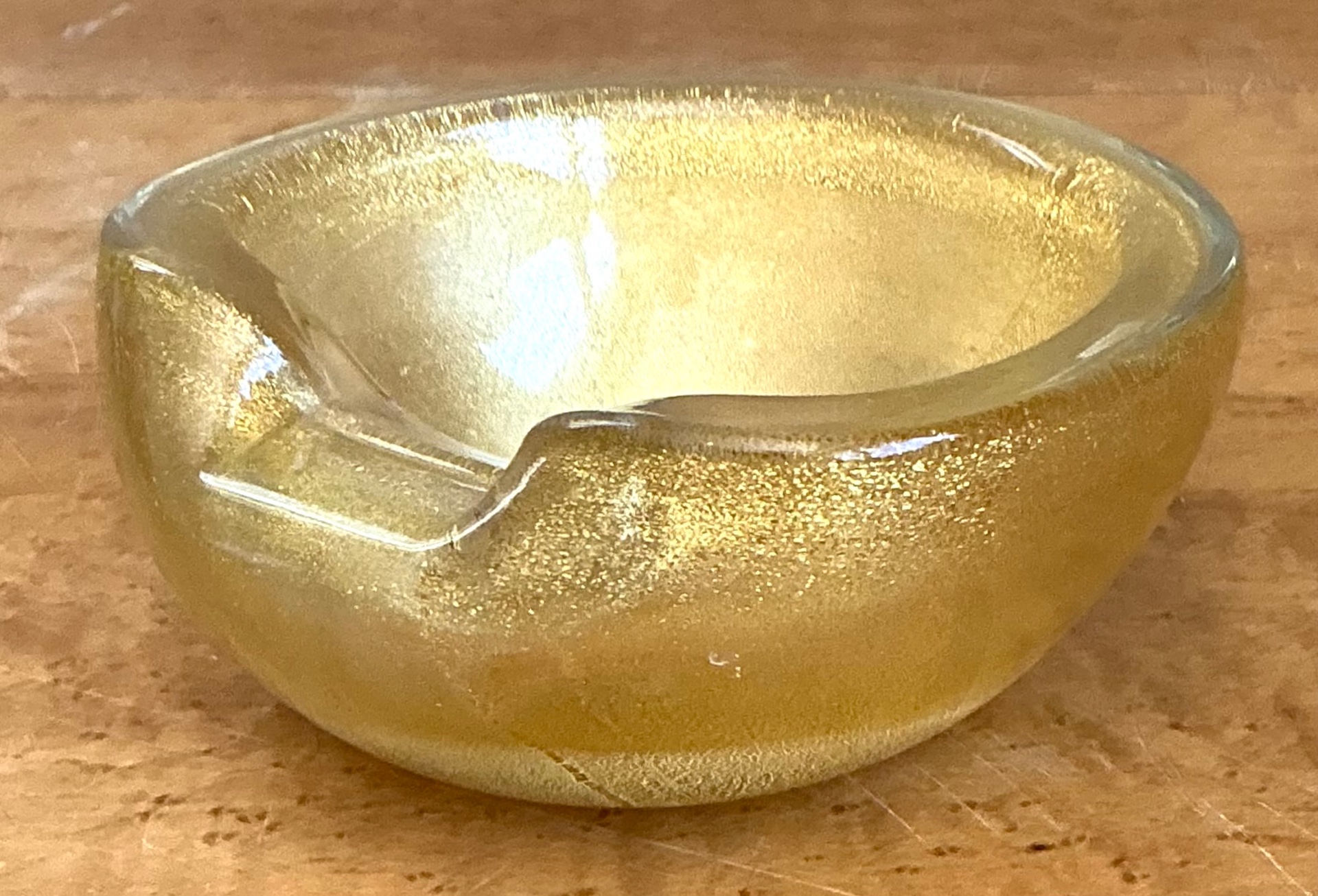 Vintage Murano Gold Flecked Glass Bowl - Top view