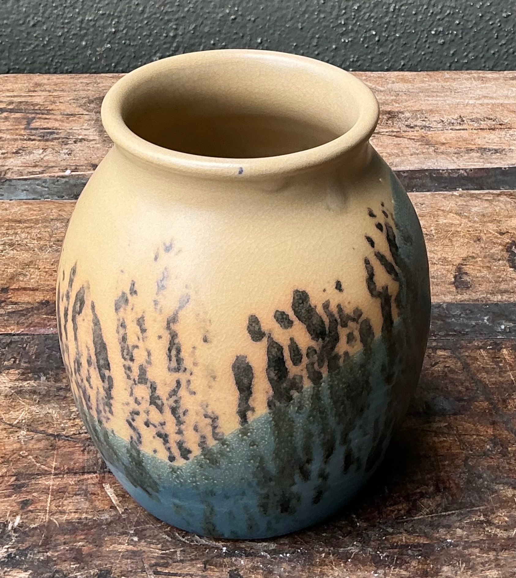 Vintage Studio Pottery Glazed Ceramic Vase - Blue, 5W x 6H - Detail view