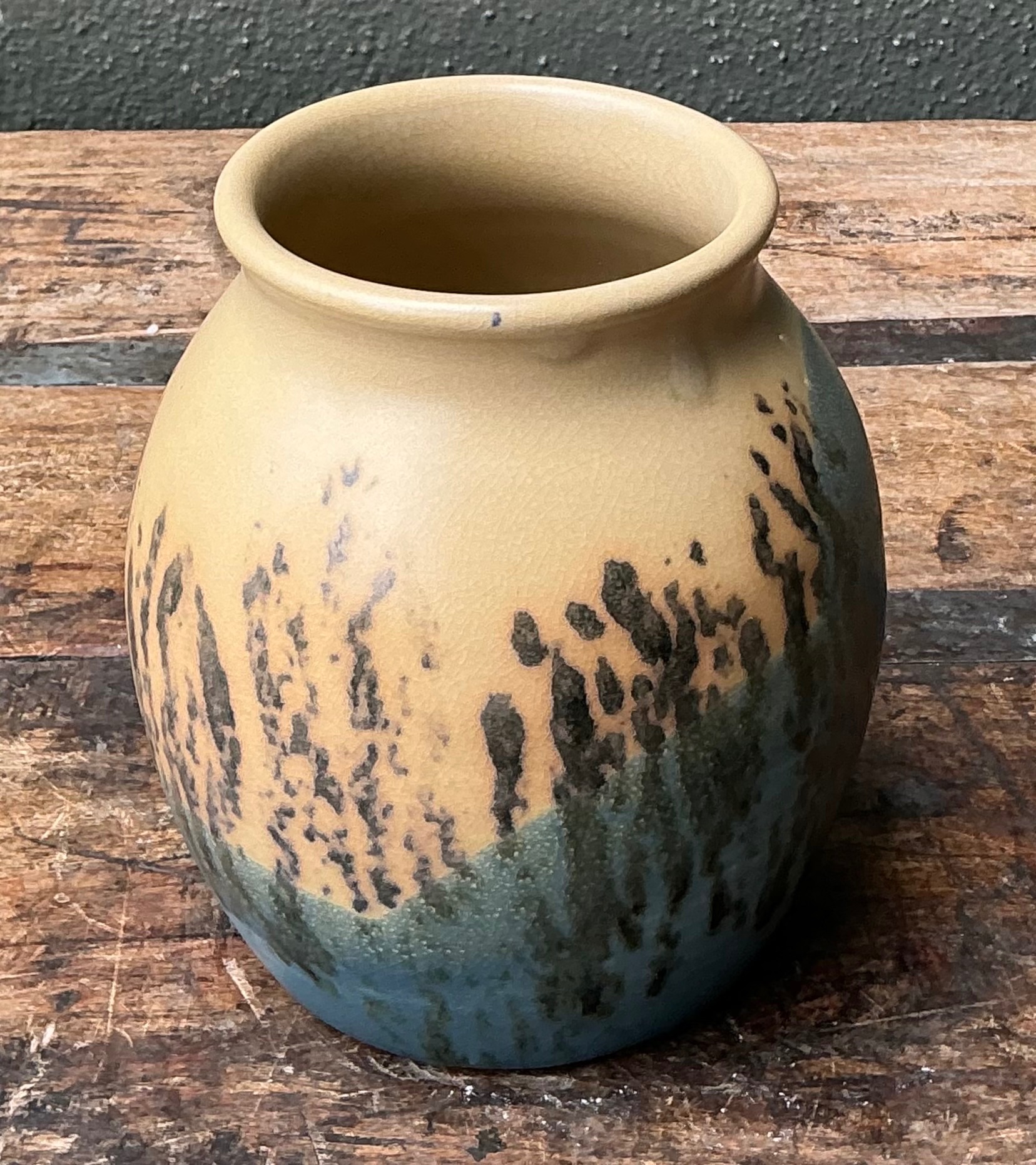 Vintage Studio Pottery Glazed Ceramic Vase - Blue, 5W x 6H - Side view