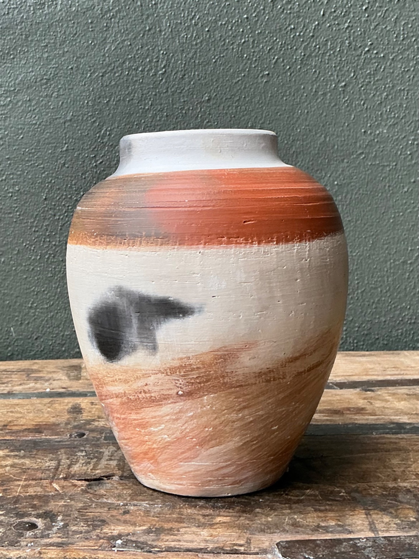 Vintage Studio Pottery Burnished Ceramic Vase - Side view