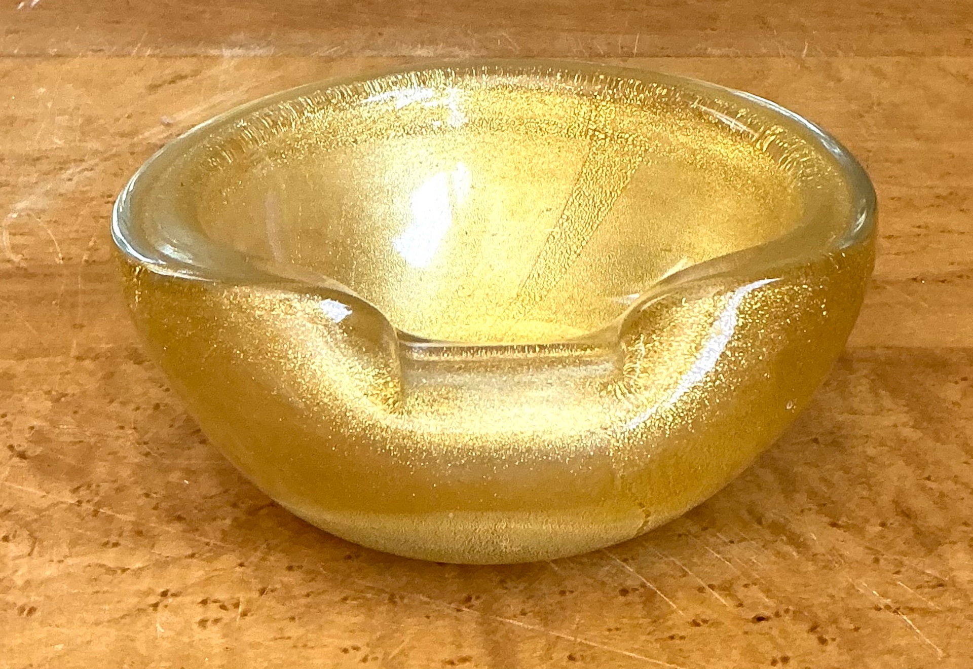 Vintage Murano Gold Flecked Glass Bowl - Side view