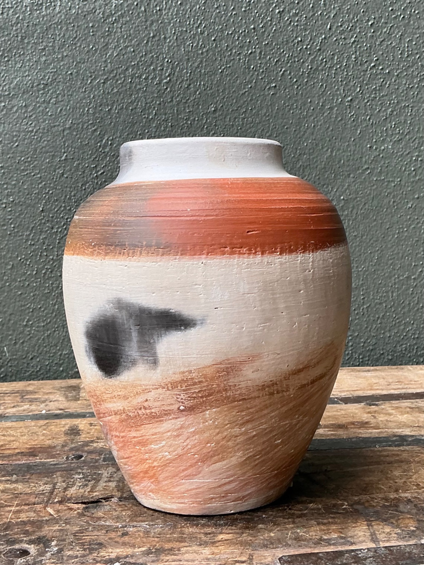 Vintage Studio Pottery Burnished Ceramic Vase - Top view
