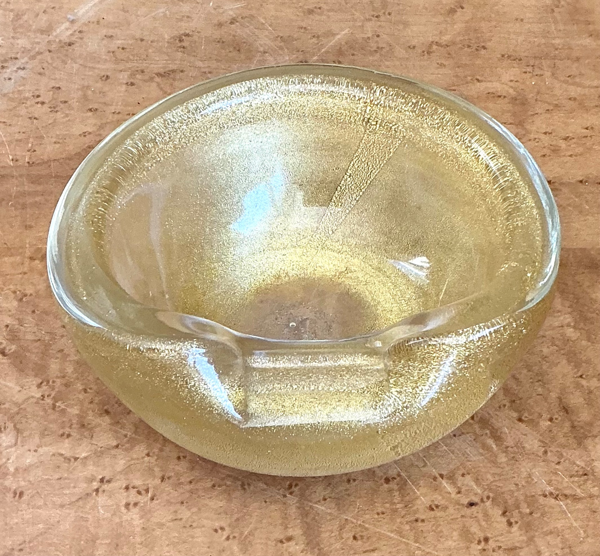 Vintage Murano Gold Flecked Glass Bowl - Top view