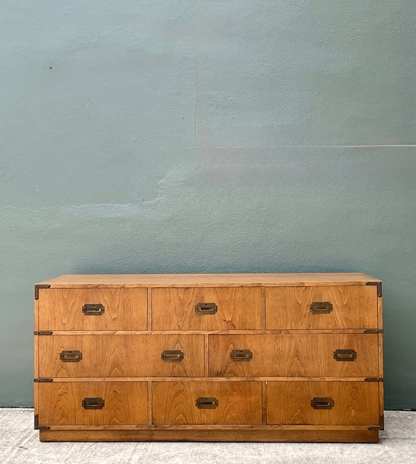 Vintage Brass Accented Campaign Dresser - Side view