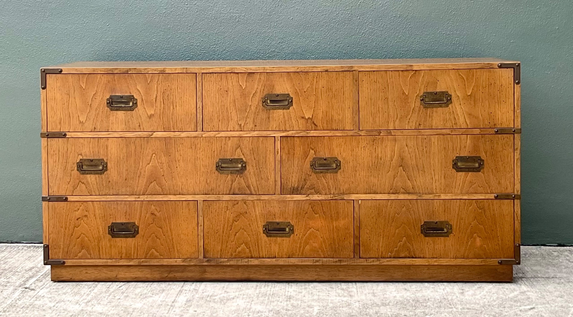 Vintage Brass Accented Campaign Dresser - Top view