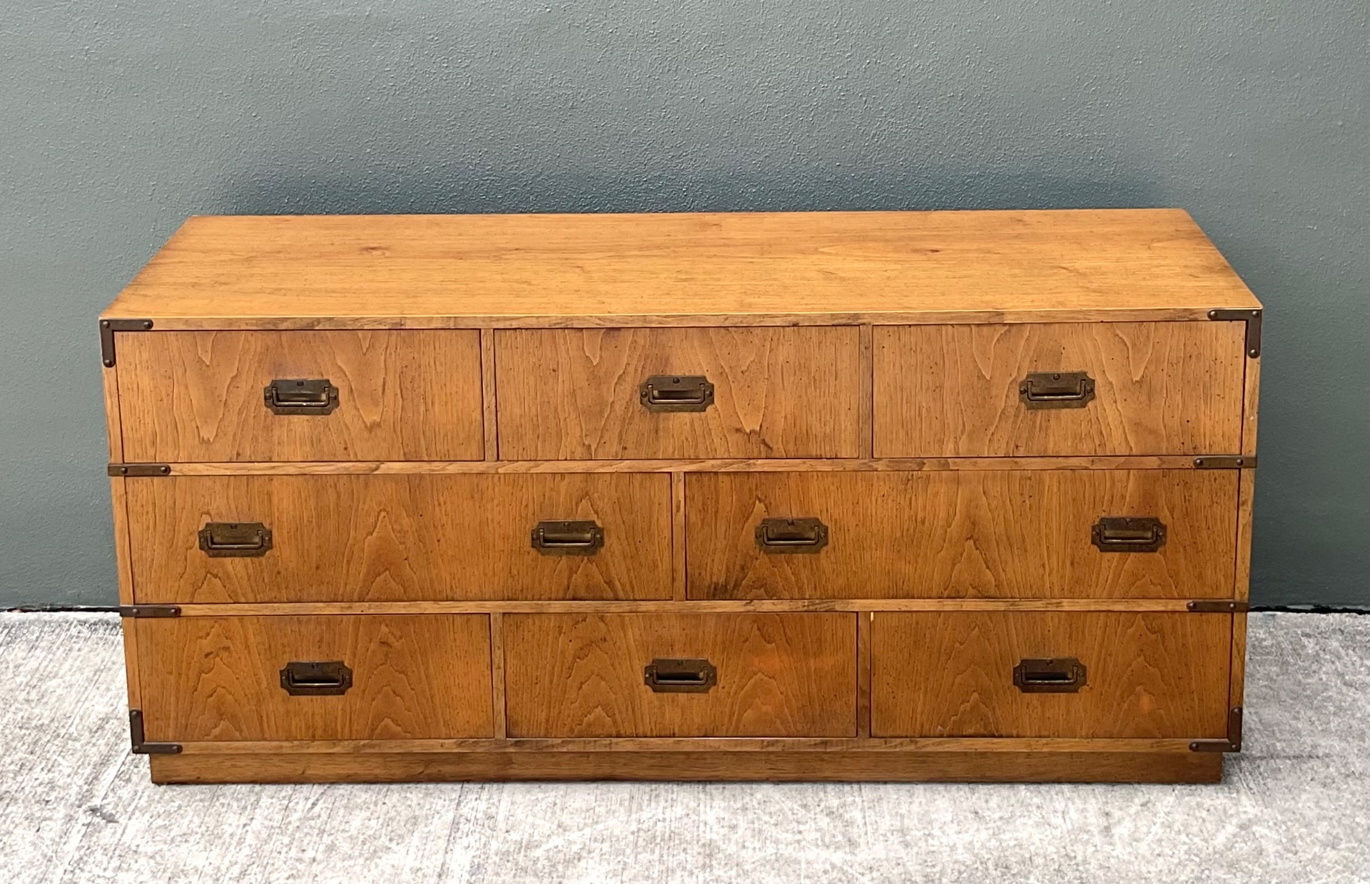 Vintage Brass Accented Campaign Dresser - Side view