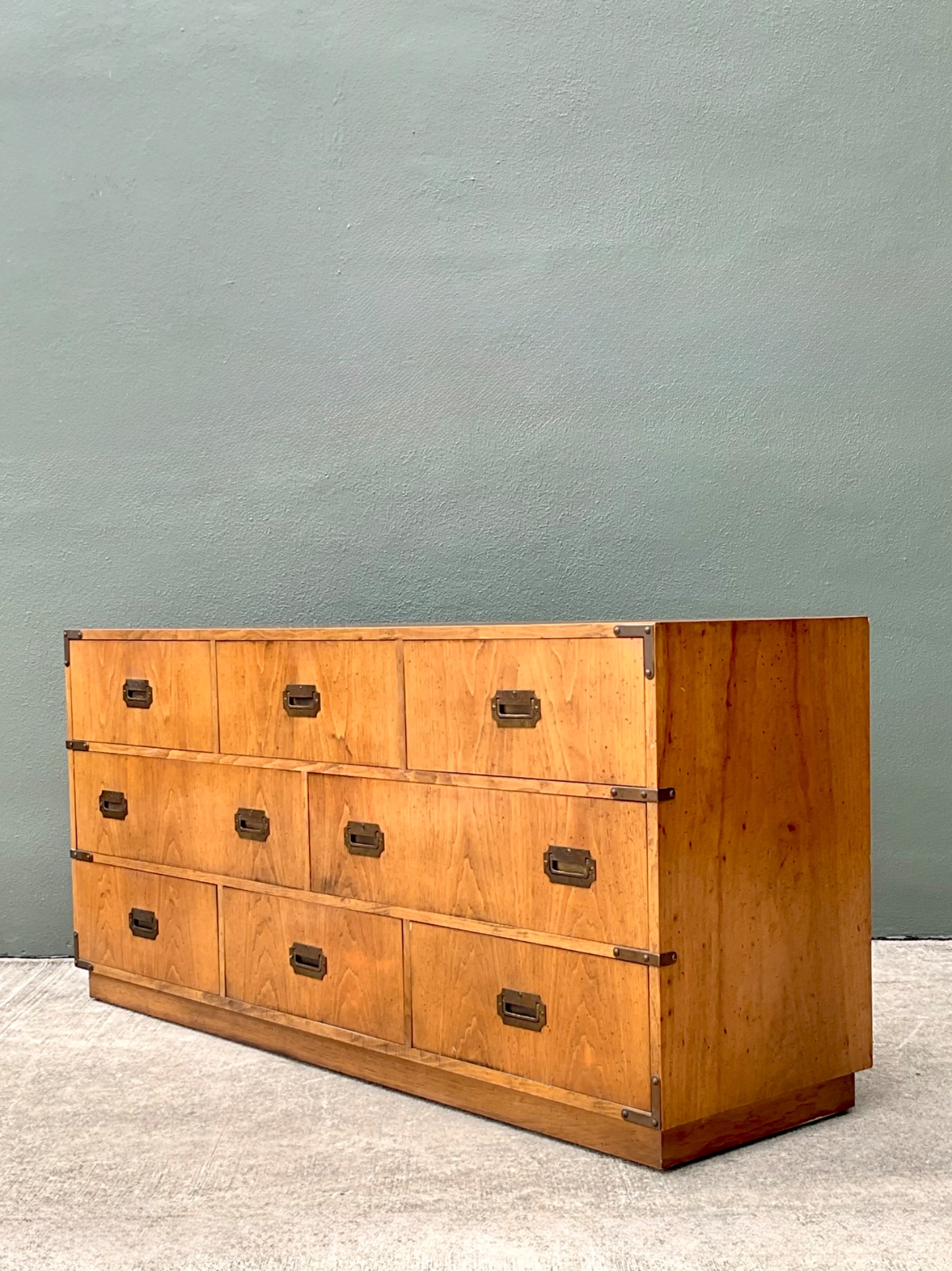 Vintage Brass Accented Campaign Dresser - Top view
