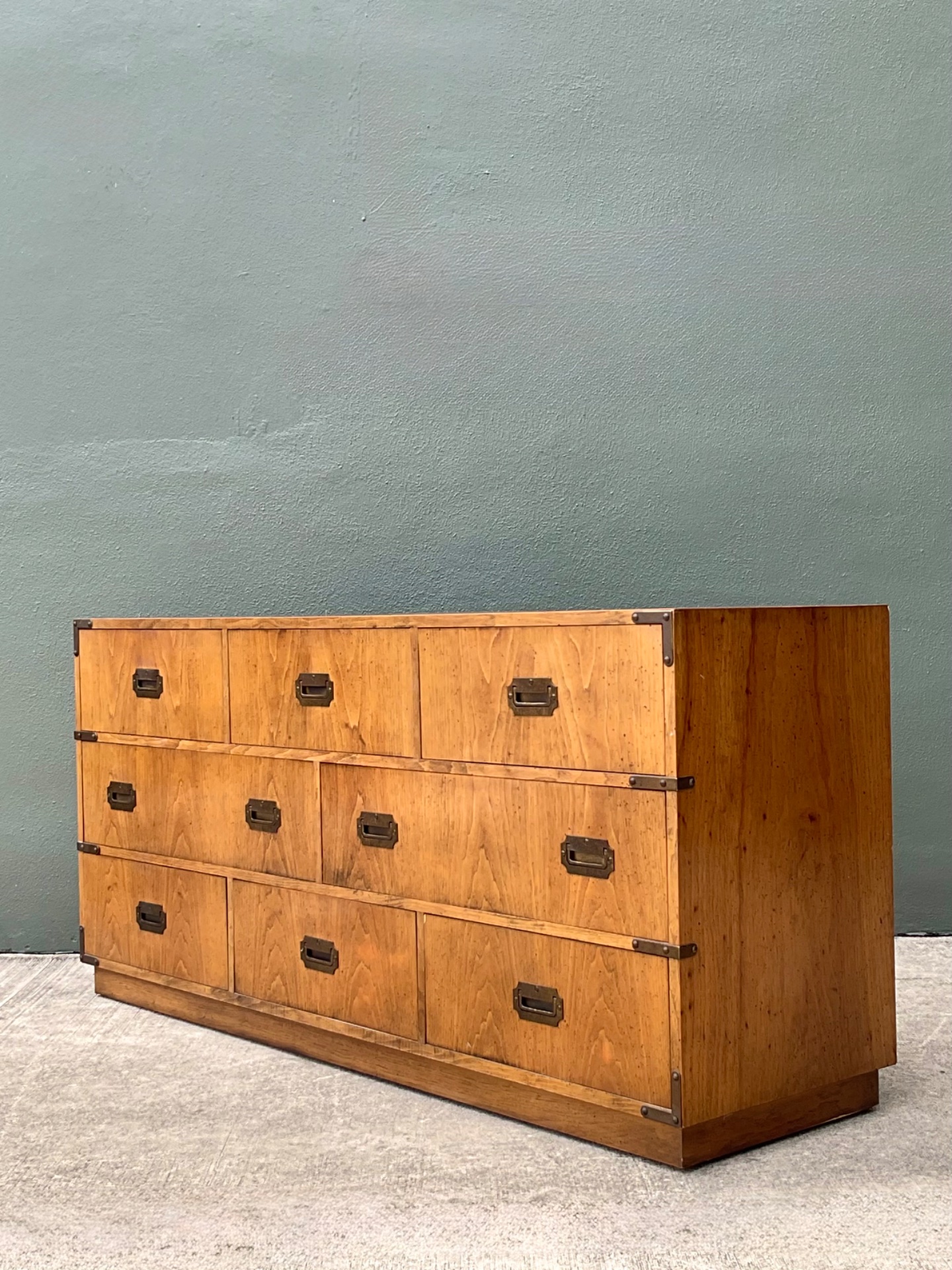 Vintage Brass Accented Campaign Dresser - Back view