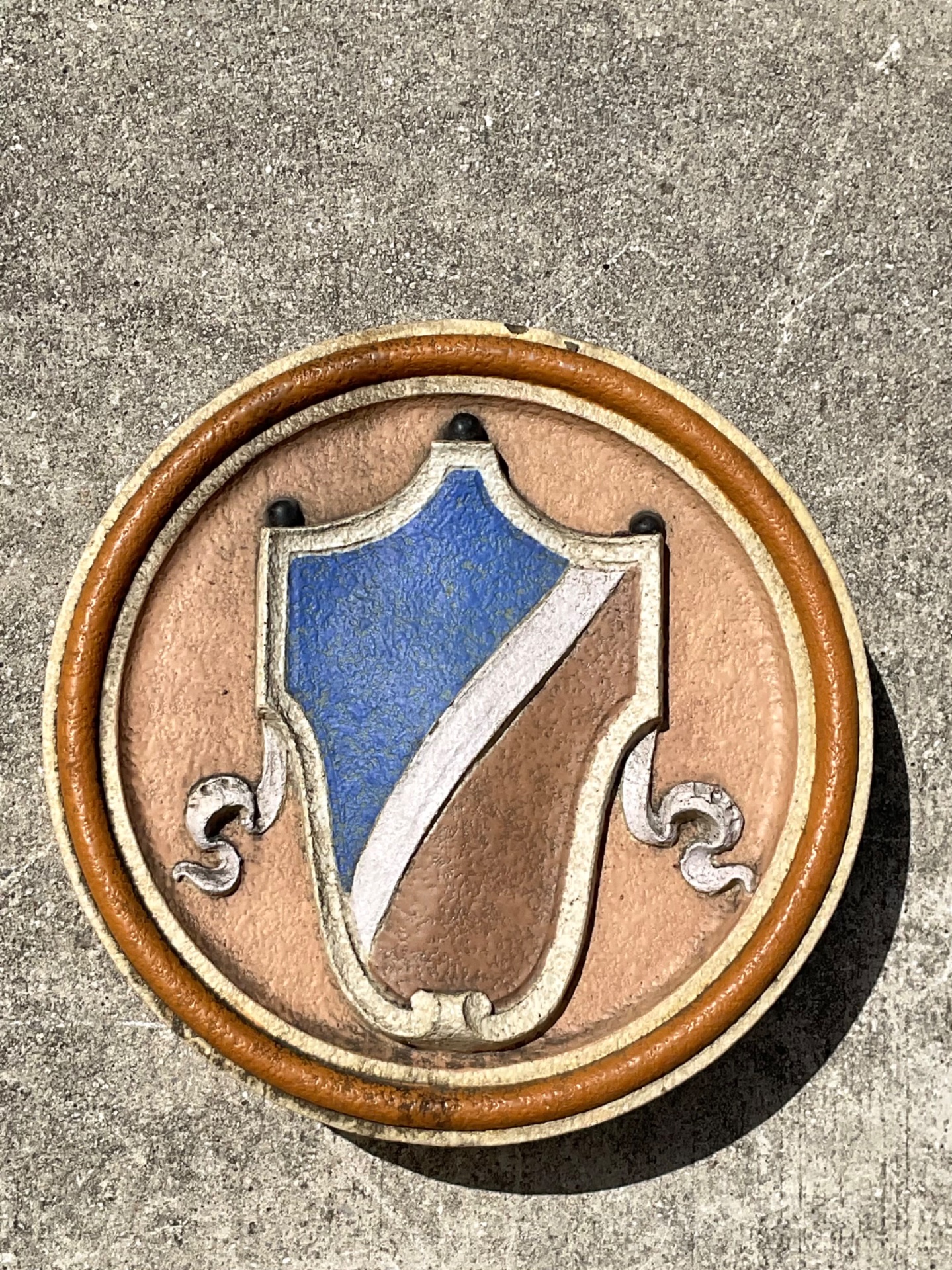 Vintage Round Heraldic Crest Architectural Element - Back view