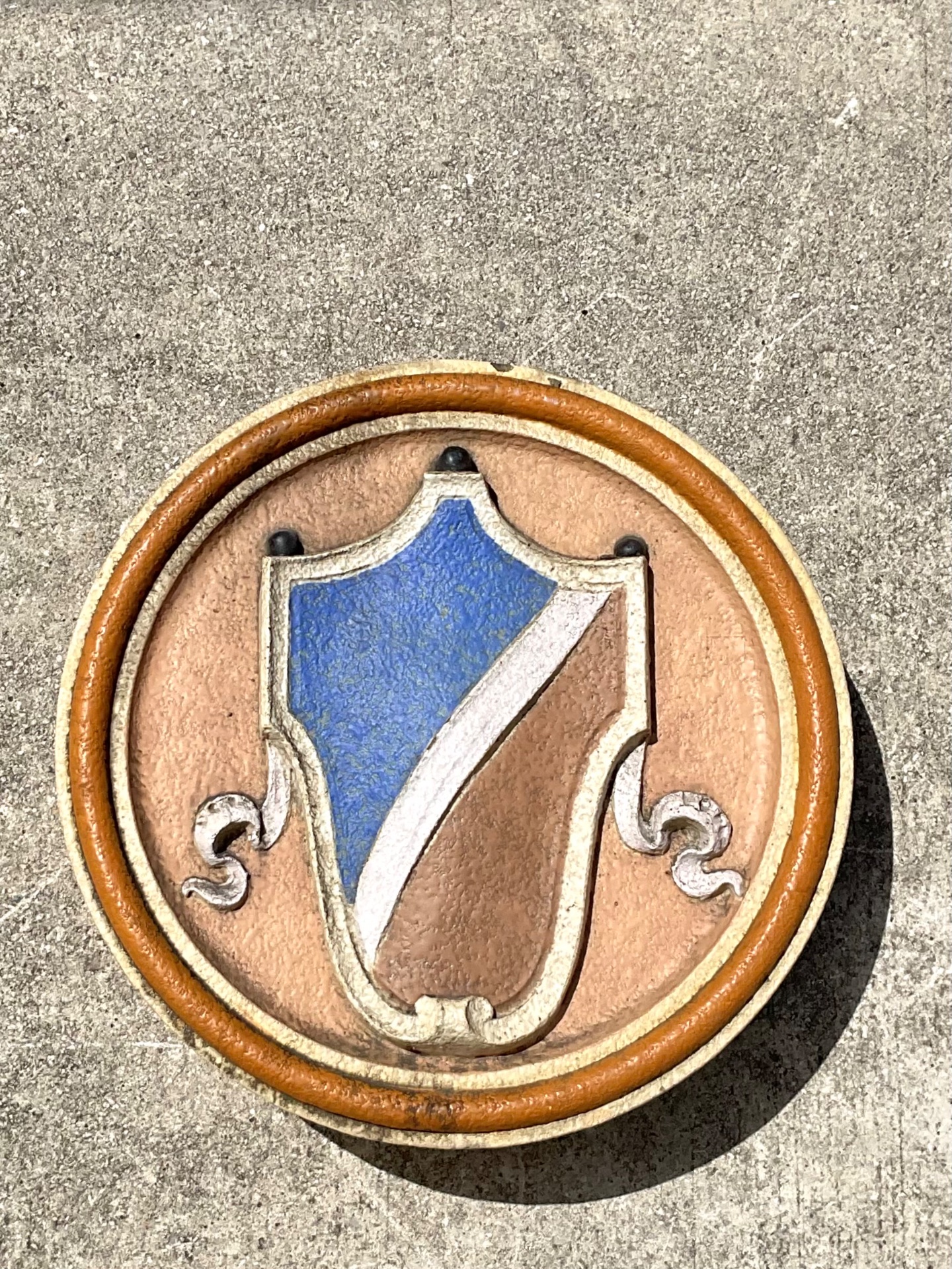 Vintage Round Heraldic Crest Architectural Element - Back view