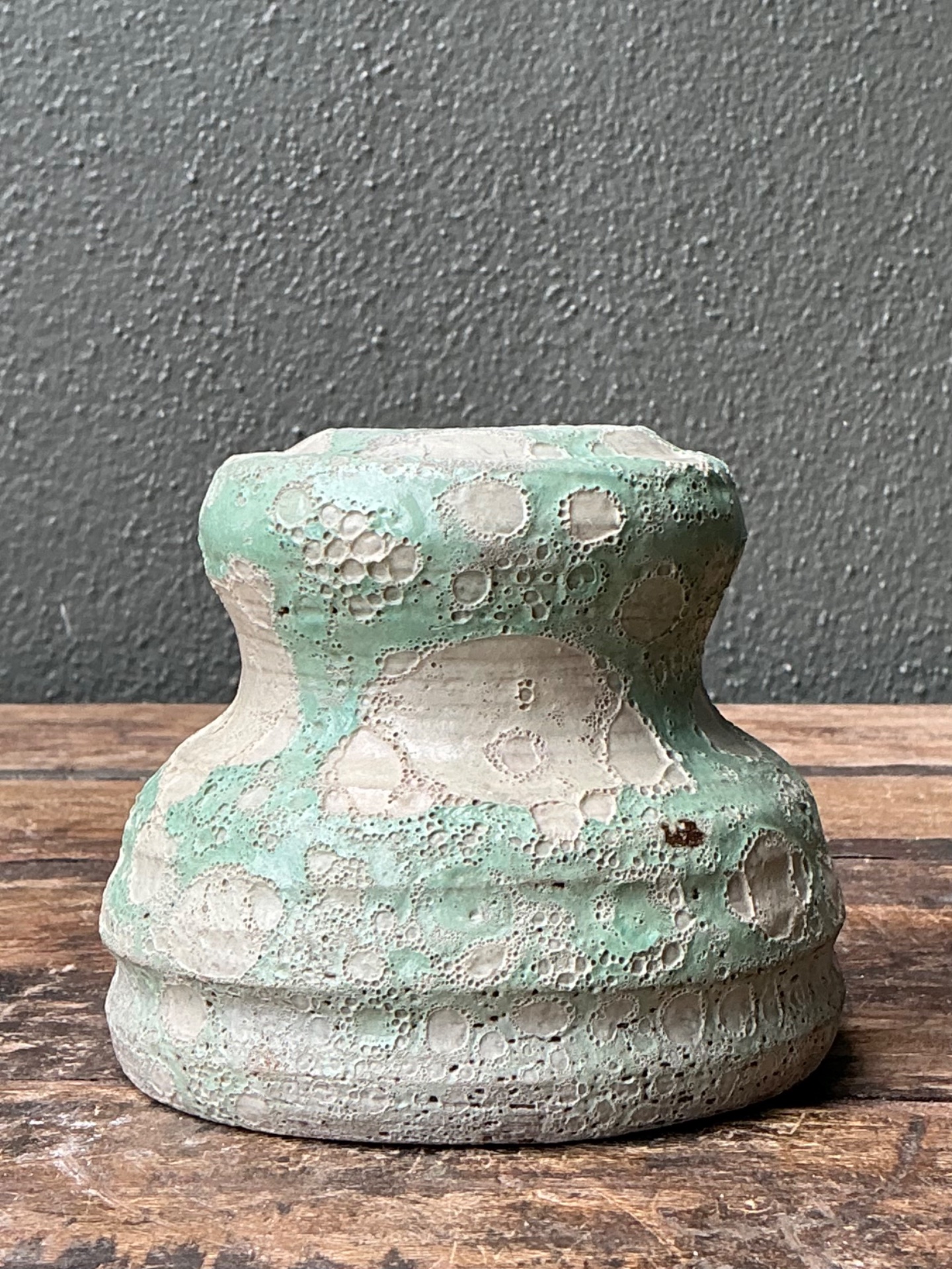 Vintage Textured Green Ceramic Vase - Side view