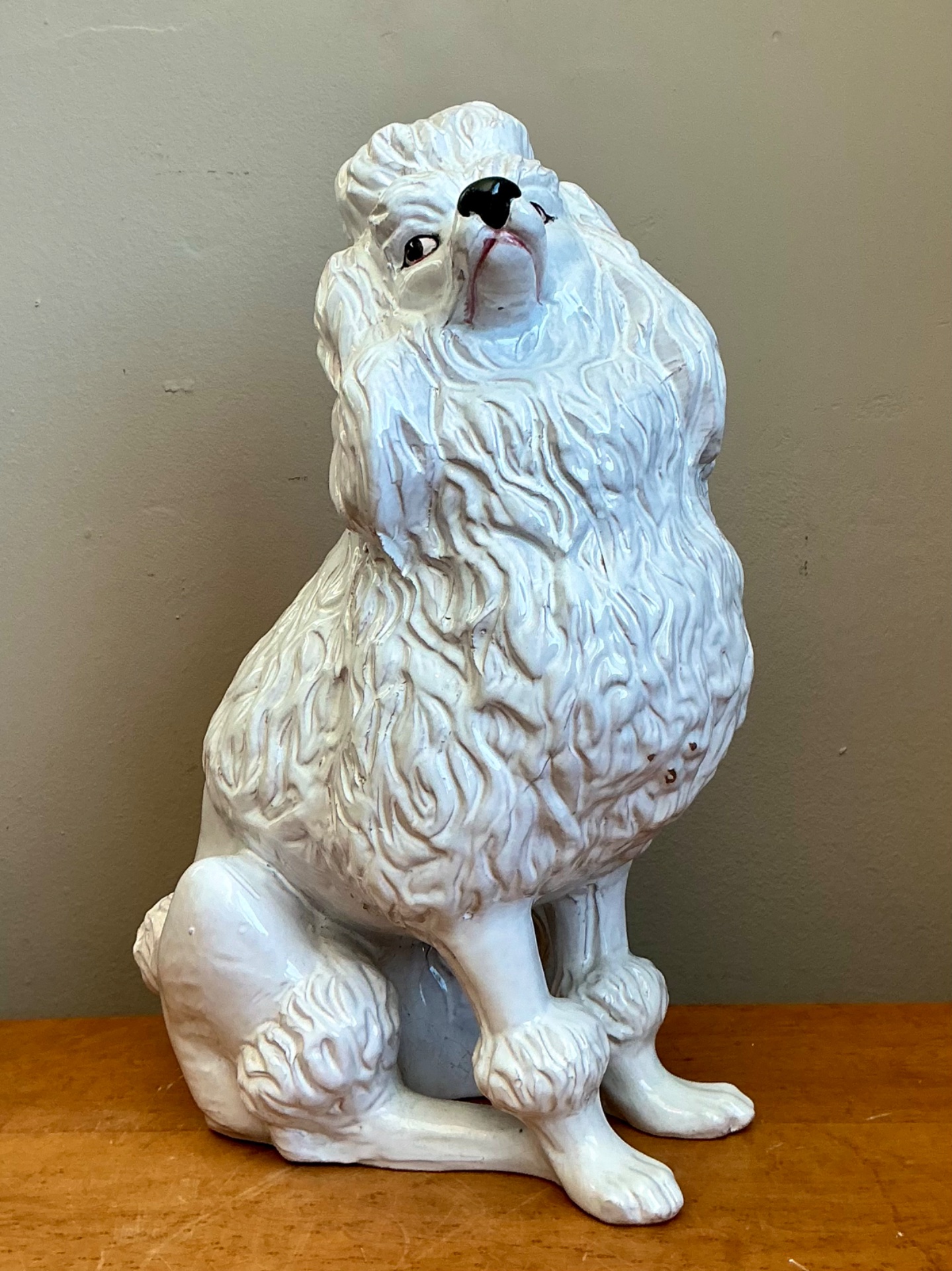 Vintage Italian White Ceramic Poodle Sculpture - Side view
