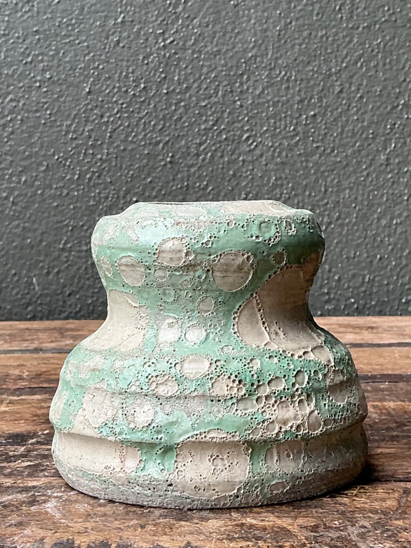 Vintage Textured Green Ceramic Vase - Top view