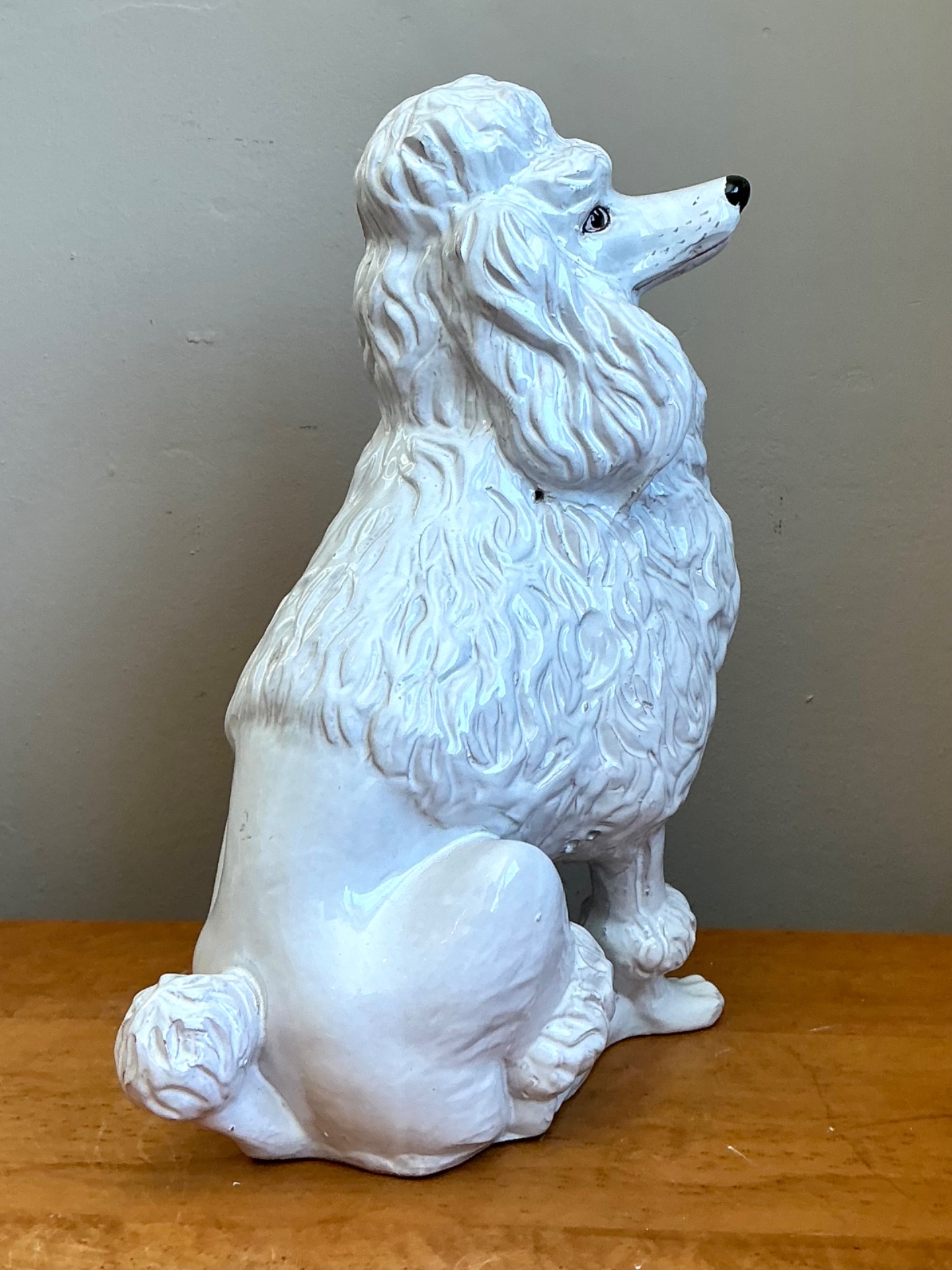 Vintage Italian White Ceramic Poodle Sculpture - Side view