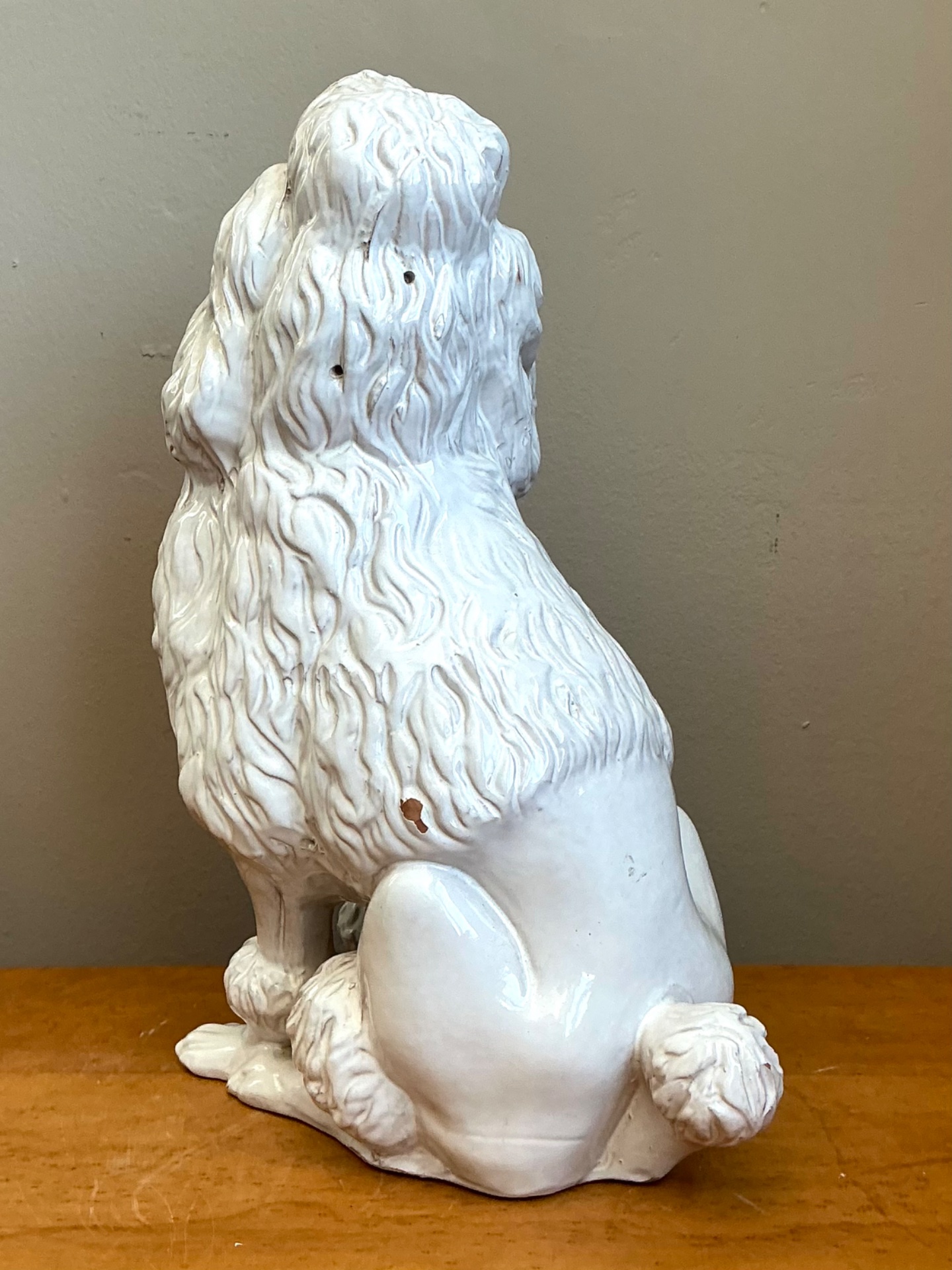 Vintage Italian White Ceramic Poodle Sculpture - Back view