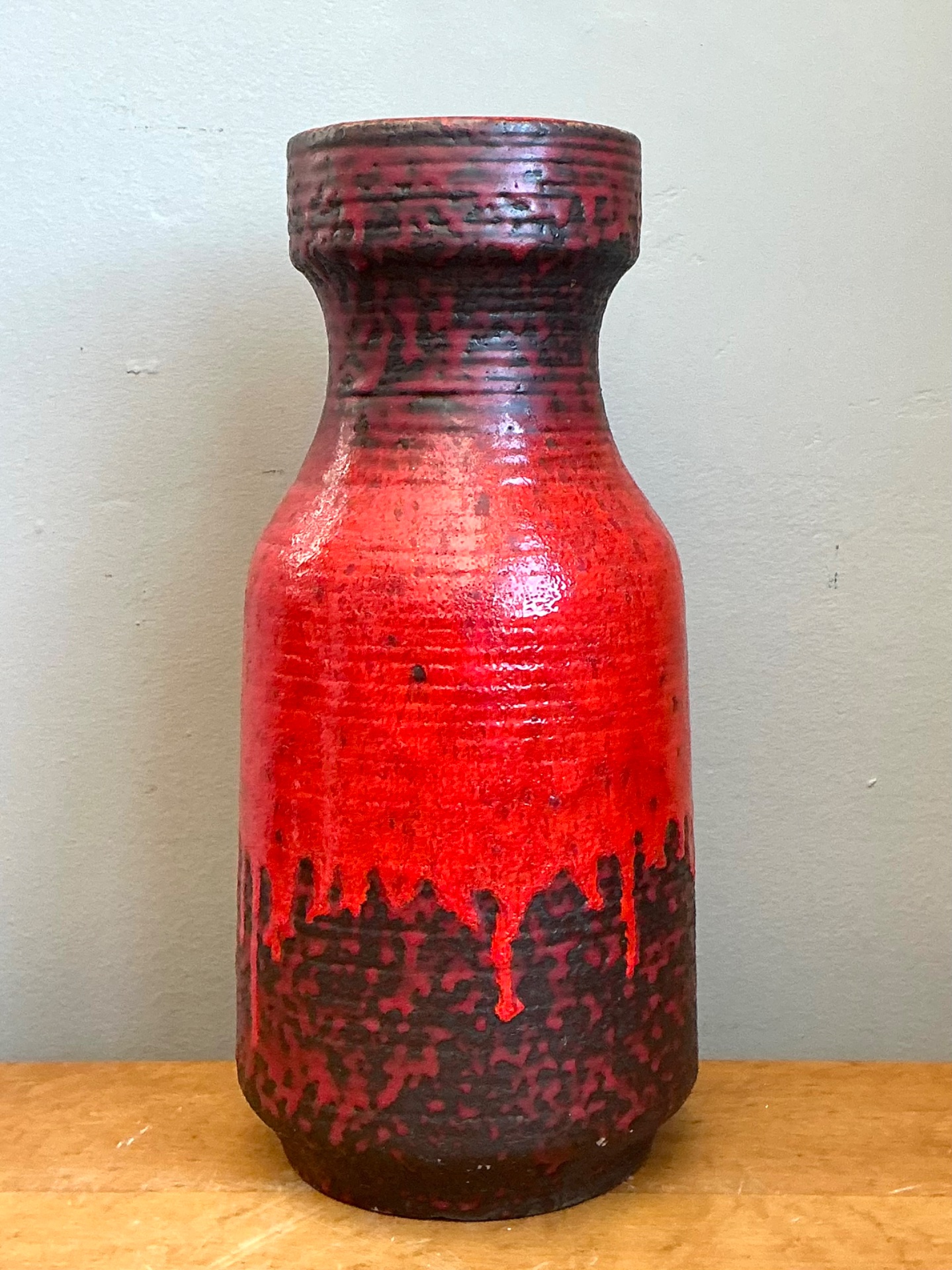 Vintage West German Red Drip Glaze Ceramic Vase - Back view