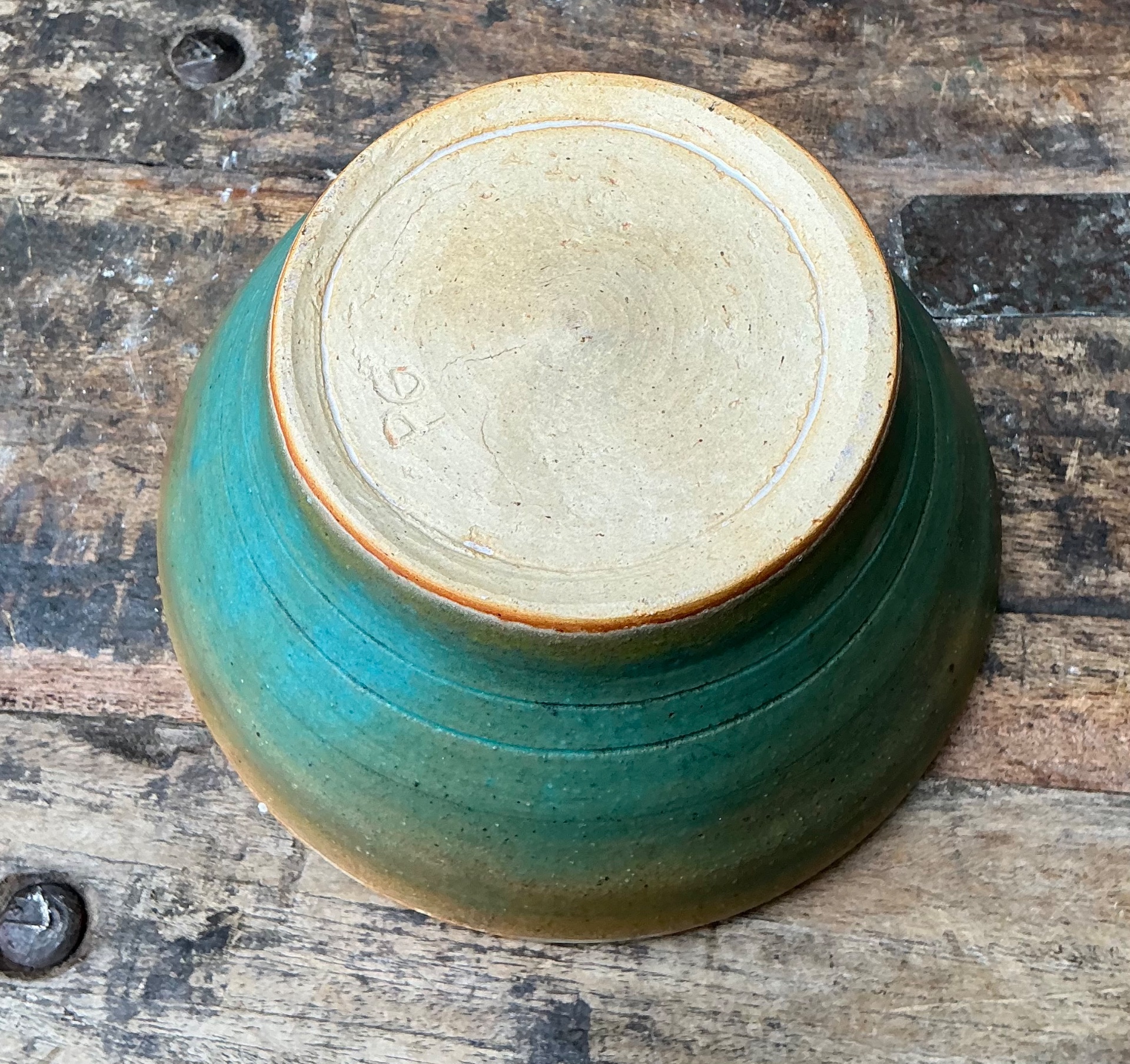 Vintage Studio Pottery Green Bowl - Top view