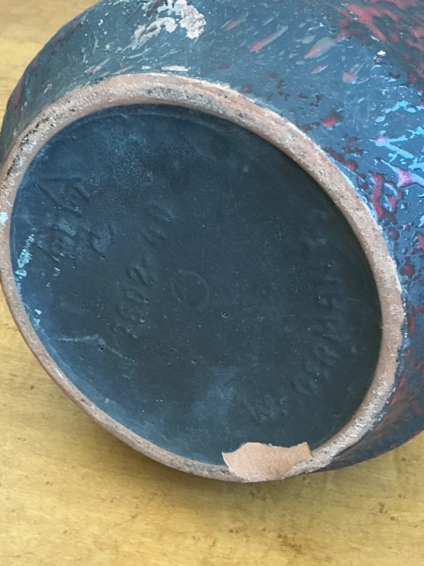 Vintage West German Red Drip Glaze Ceramic Vase - Detail view