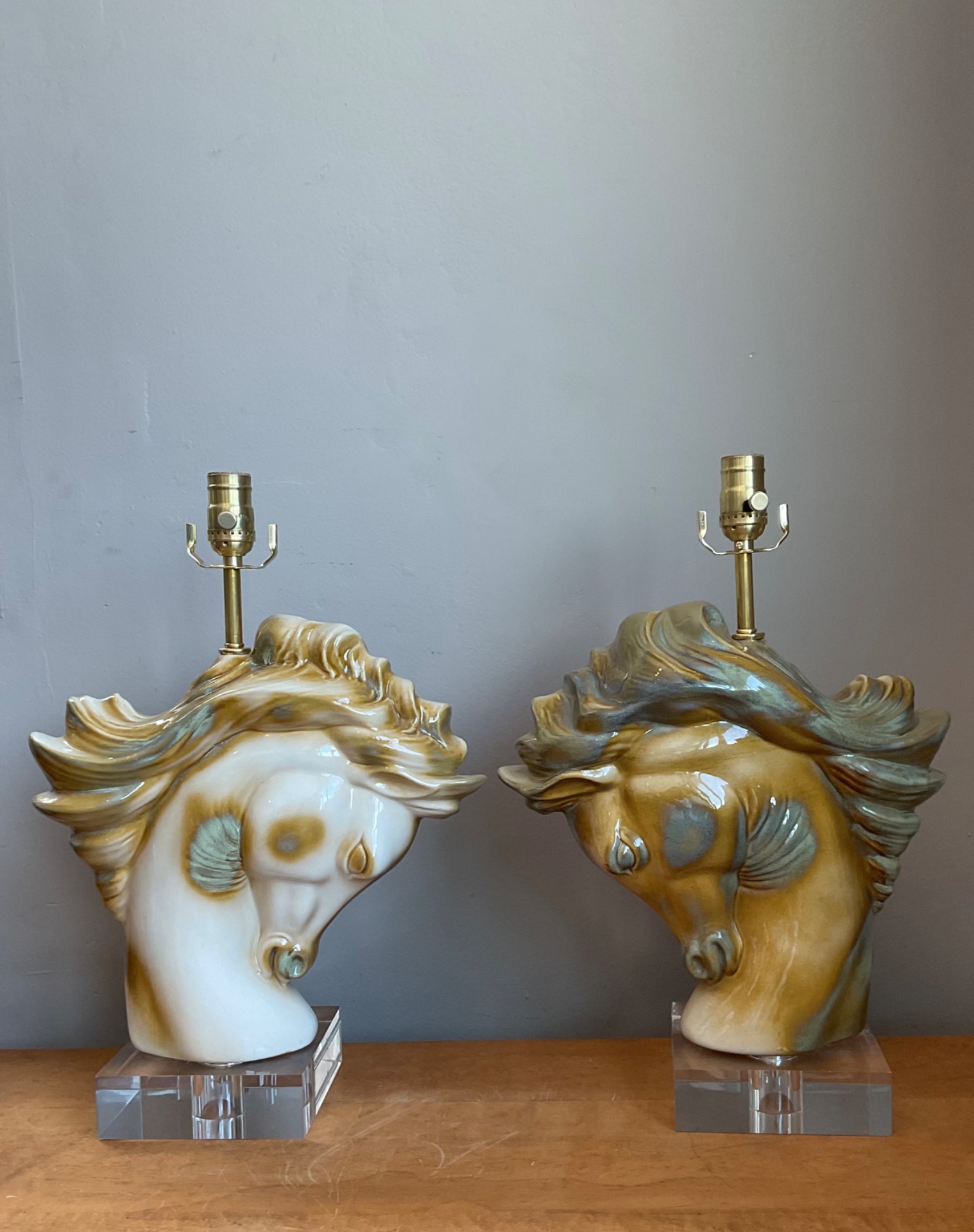Vintage Ceramic Horse Head Table Lamps - A Pair - Side view