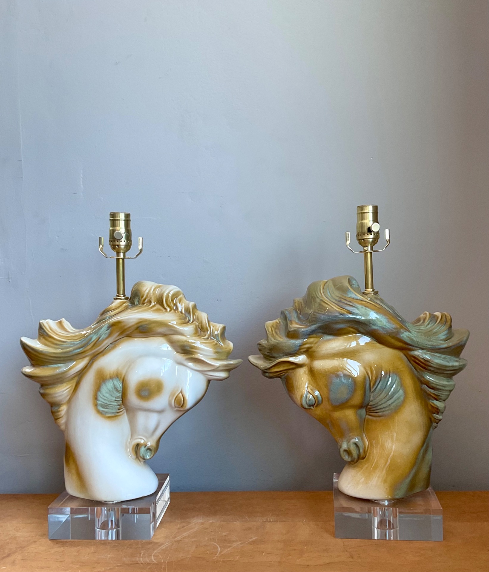 Vintage Ceramic Horse Head Table Lamps - A Pair - Top view