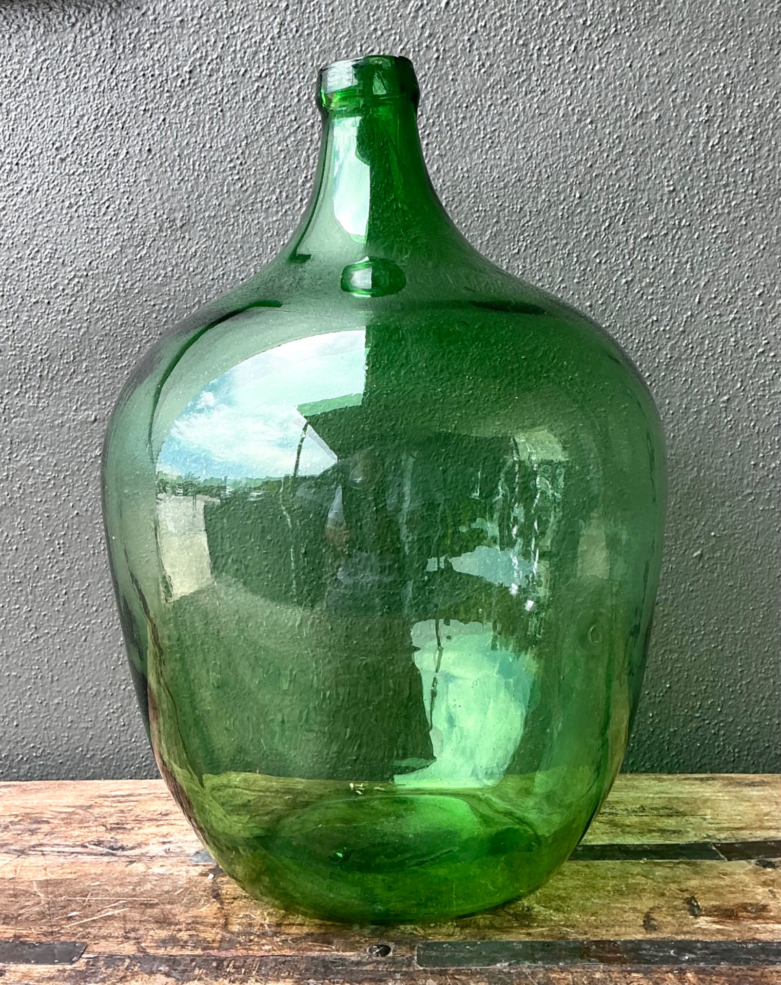 Vintage Green Glass Demijohn Bottle - Top view