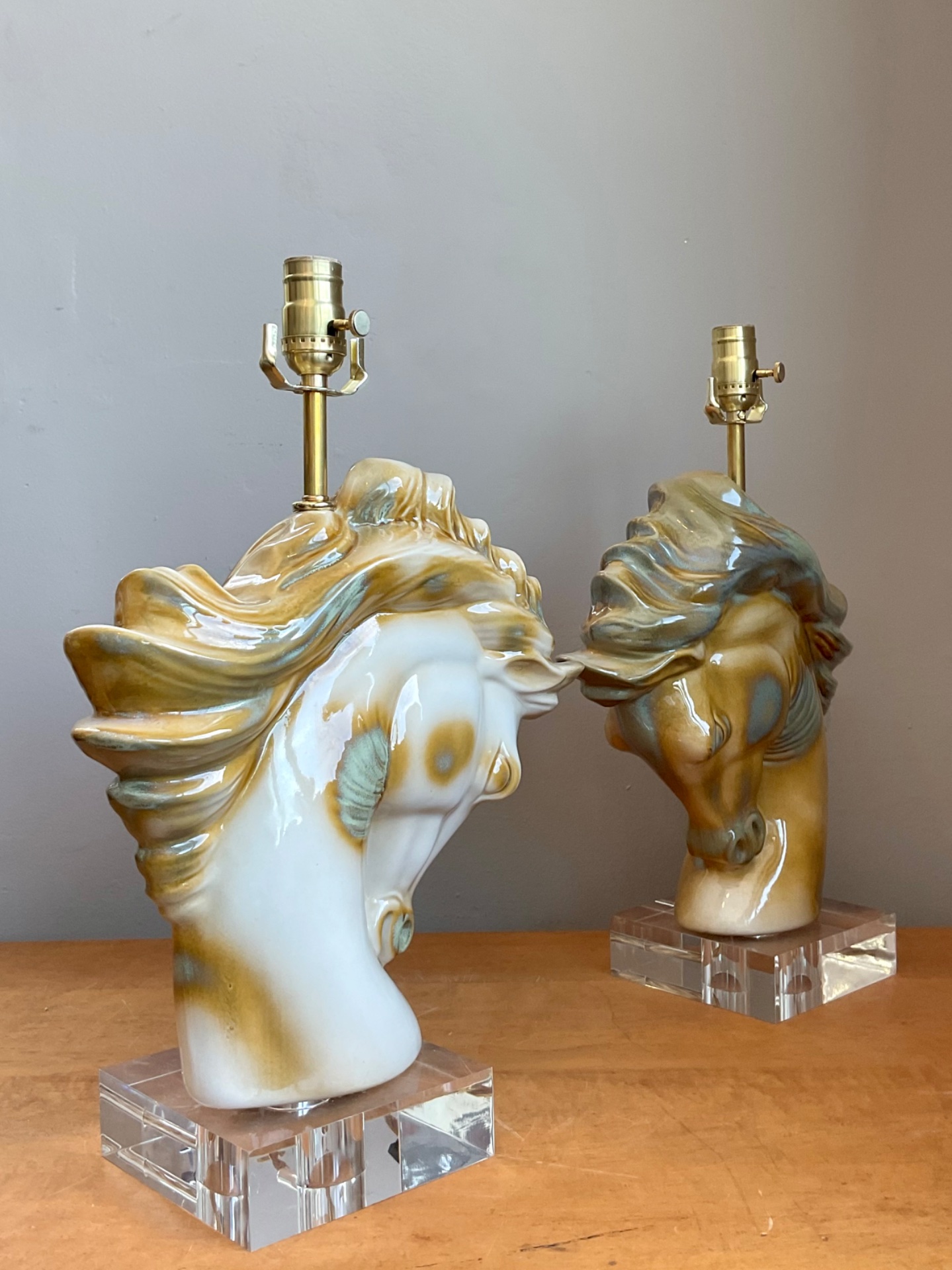 Vintage Ceramic Horse Head Table Lamps - A Pair - Back view