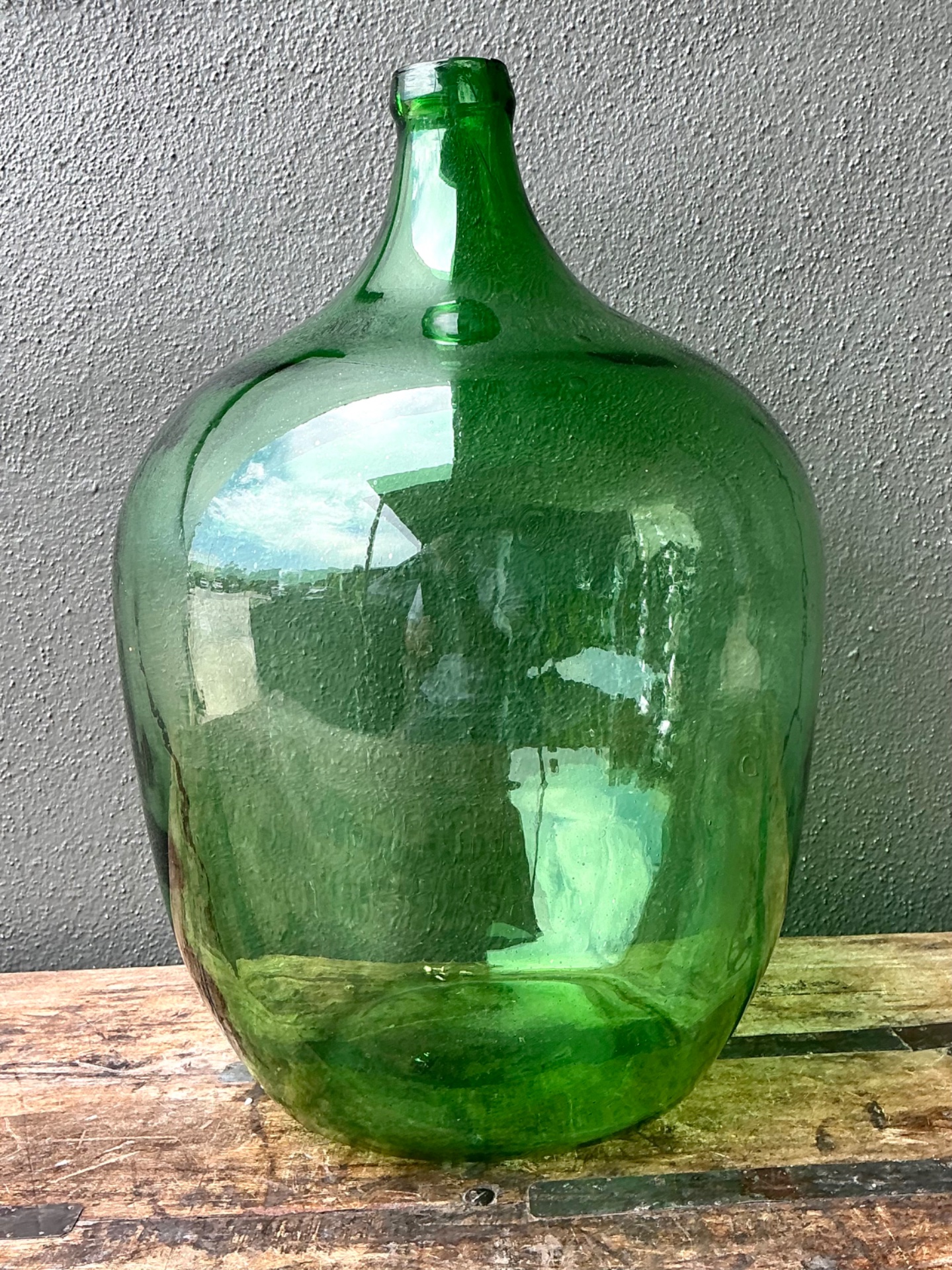 Vintage Green Glass Demijohn Bottle - Back view