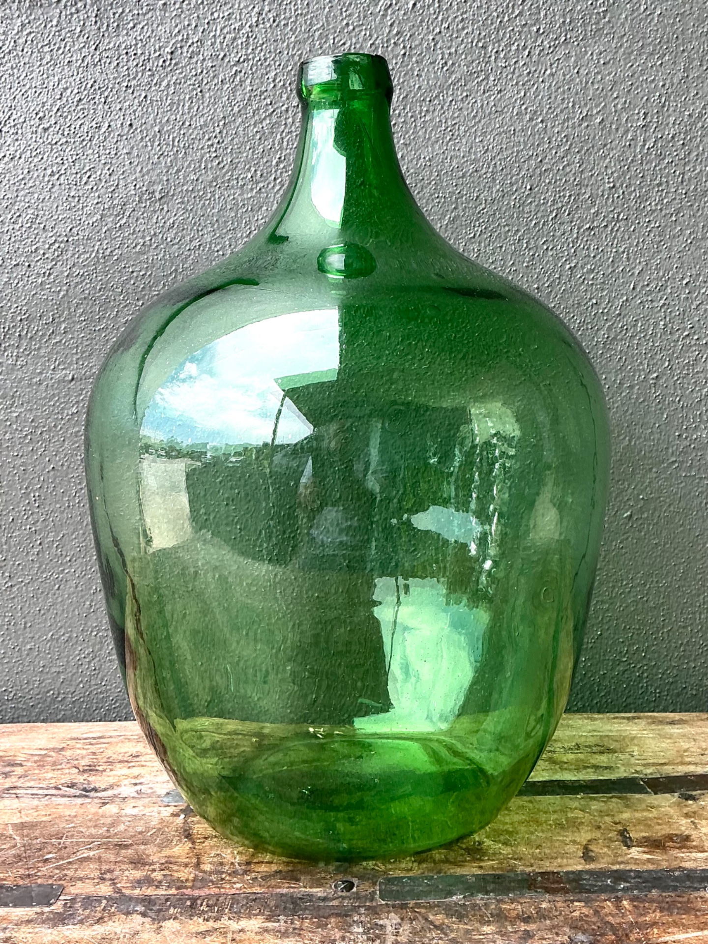 Vintage Green Glass Demijohn Bottle - Side view