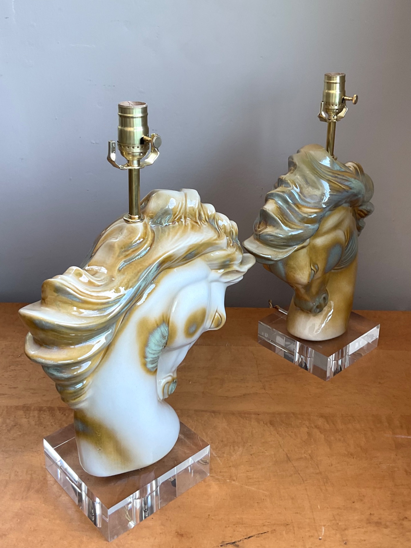 Vintage Ceramic Horse Head Table Lamps - A Pair - Back view