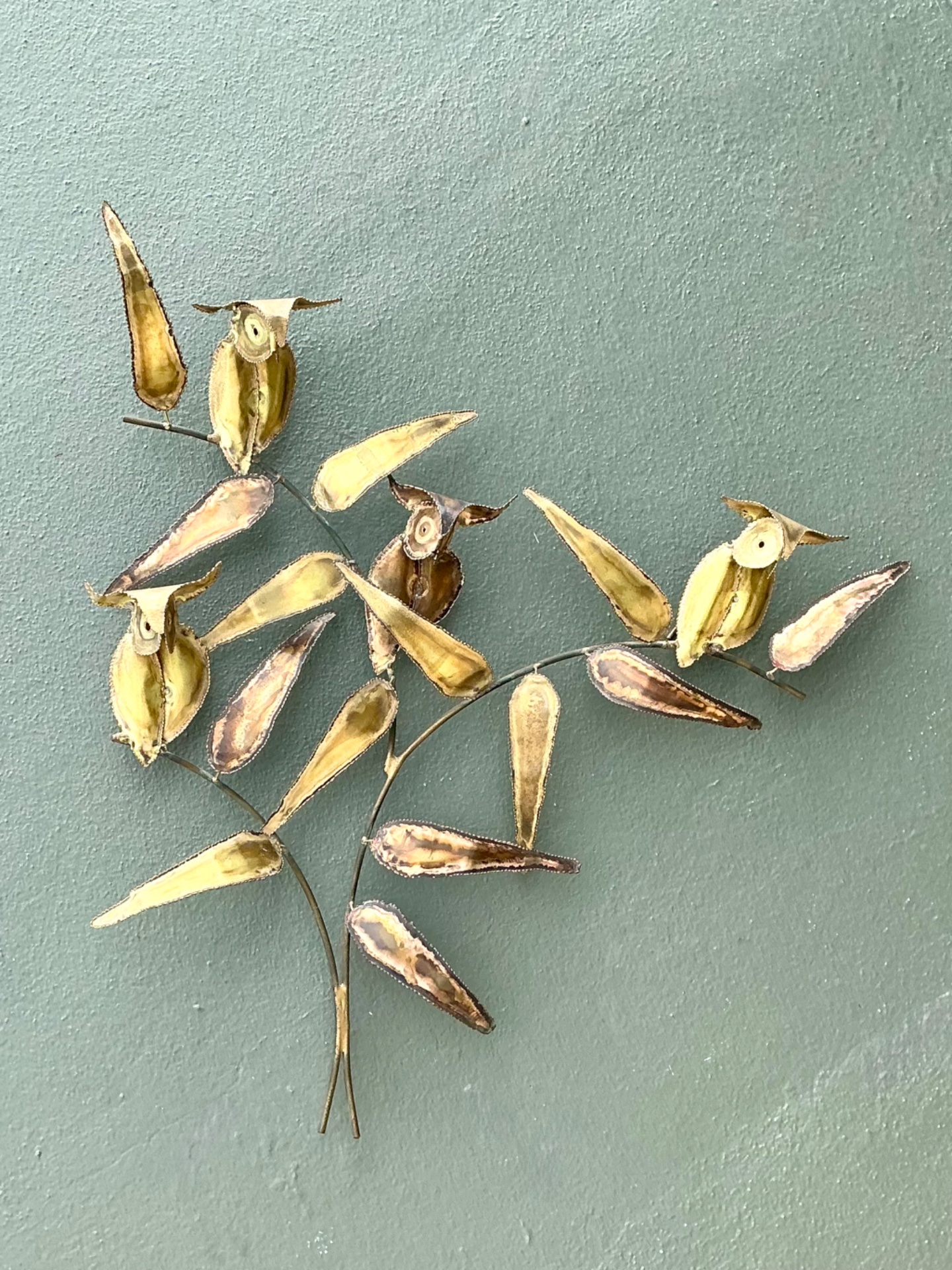 Vintage Brass Owl Wall Sculpture After Curtis Jere - Side view