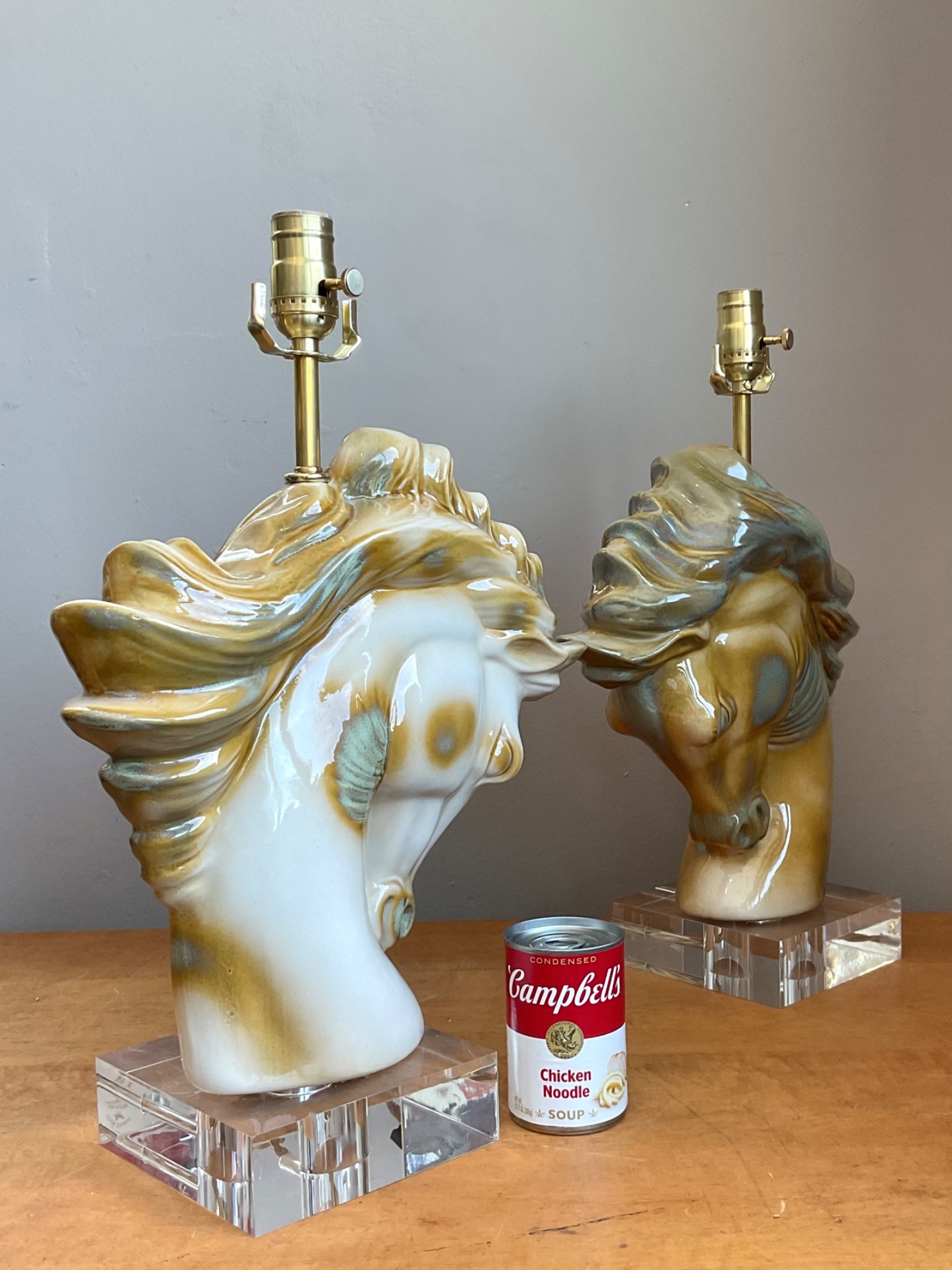Vintage Ceramic Horse Head Table Lamps - A Pair - Side view