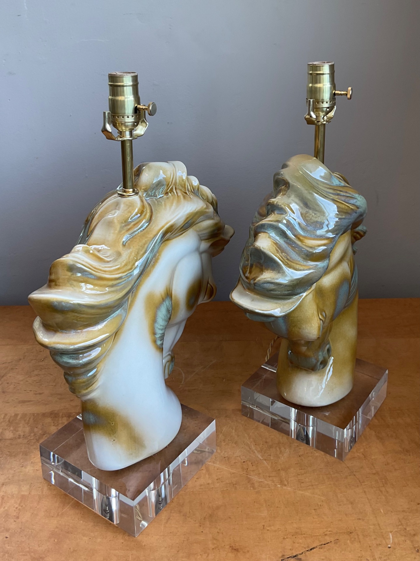Vintage Ceramic Horse Head Table Lamps - A Pair - Top view