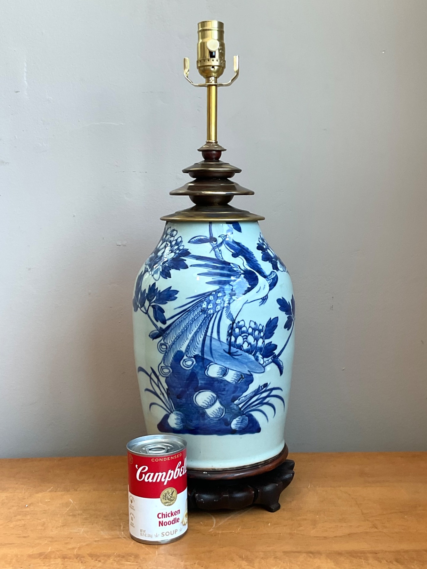 Vintage Blue and White Ceramic Table Lamp - Back view